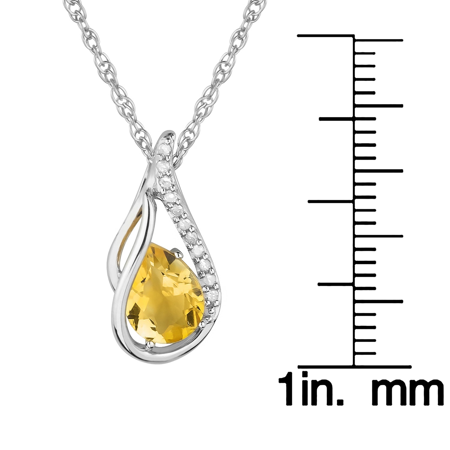 10k White Gold Genuine Pear shape Citrine and Diamond Halo Drop Pendant Necklace