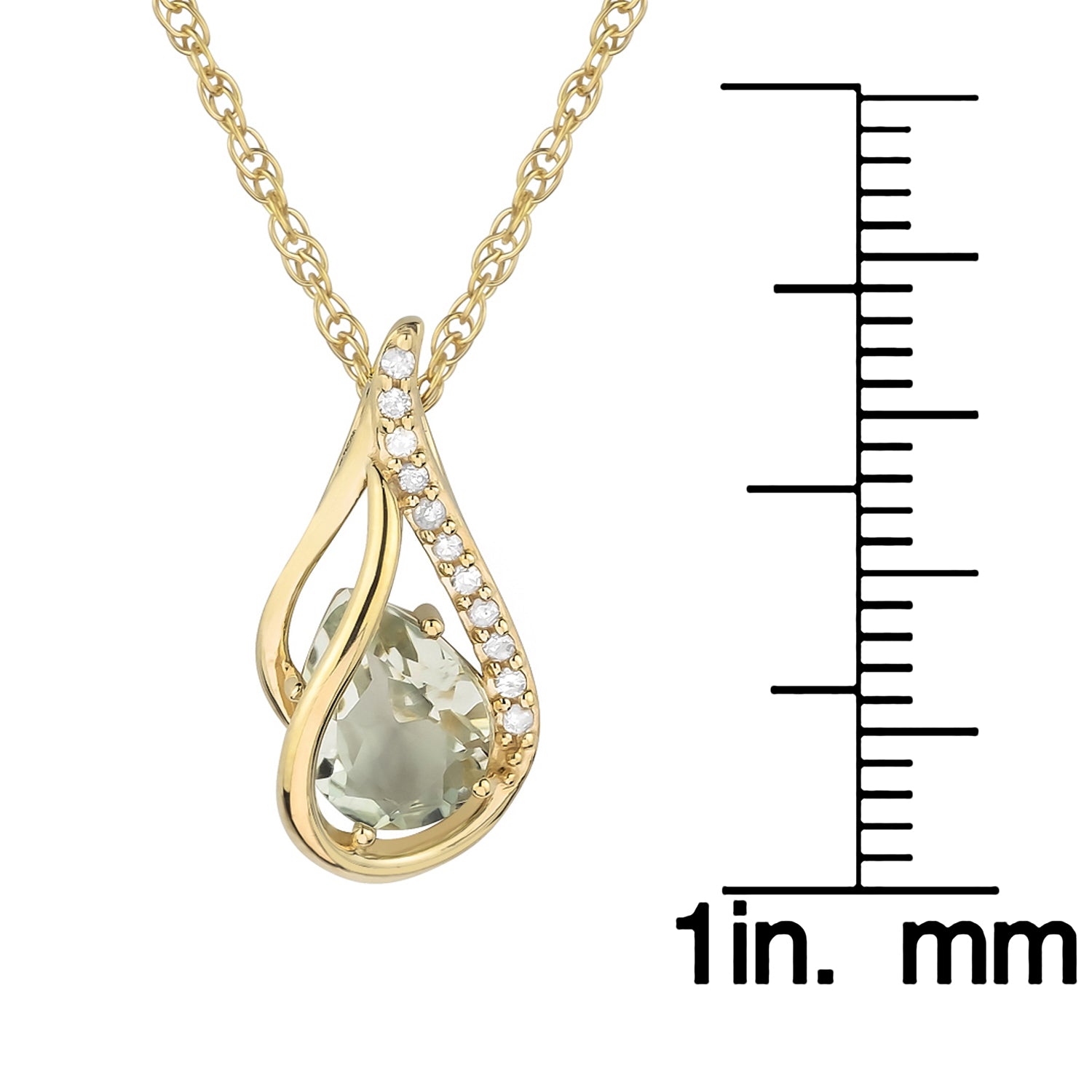 10k Yellow Gold Genuine Pear shape Green Amethyst and Diamond Halo Drop Pendant Necklace