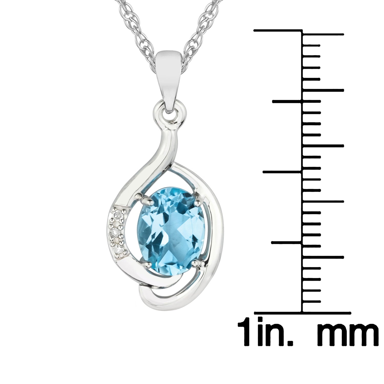 10k White Gold Genuine Oval Blue Topaz and Diamond Pendant Necklace