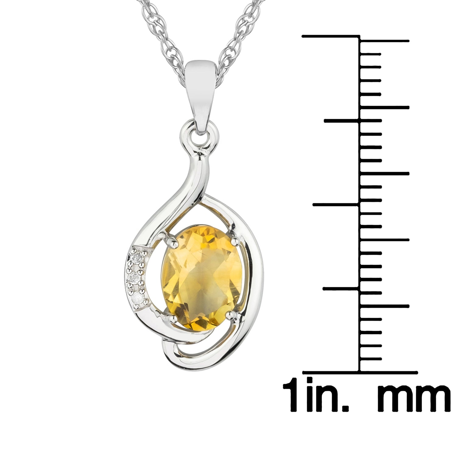 10k White Gold Genuine Oval Citrine and Diamond Pendant Necklace