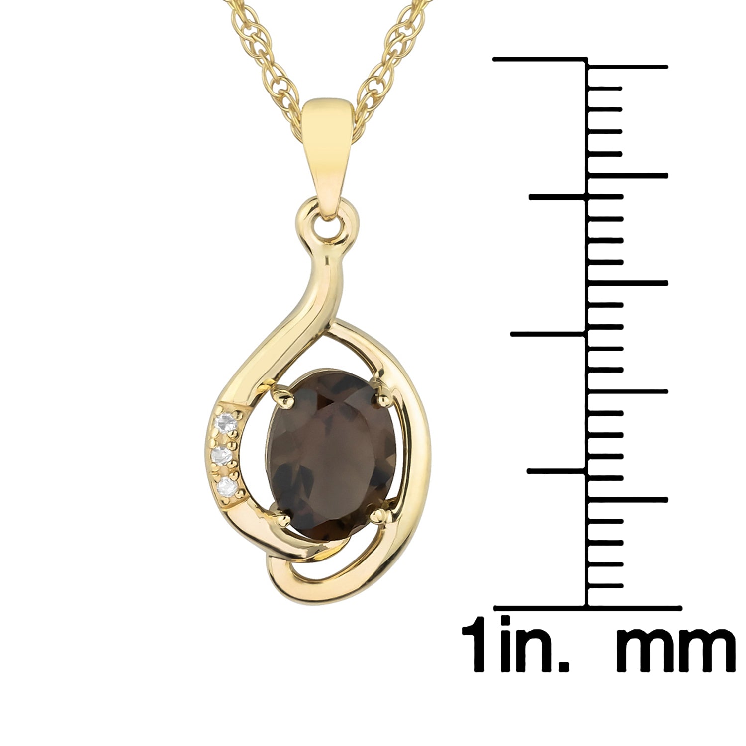 10k Yellow Gold Genuine Oval Smoky Quartz and Diamond Pendant Necklace