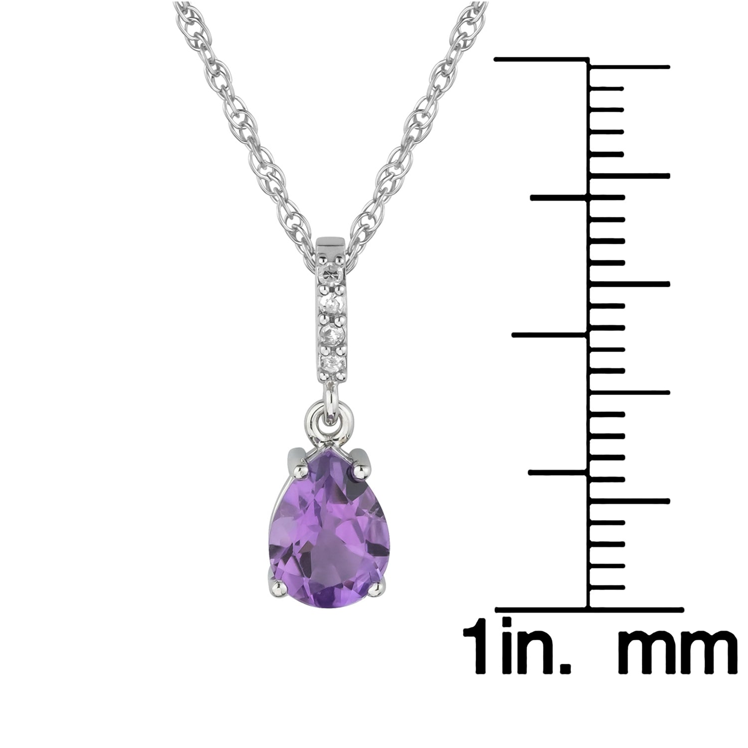 10k White Gold Genuine Pear Shape Amethyst and Diamond Drop Pendant Necklace