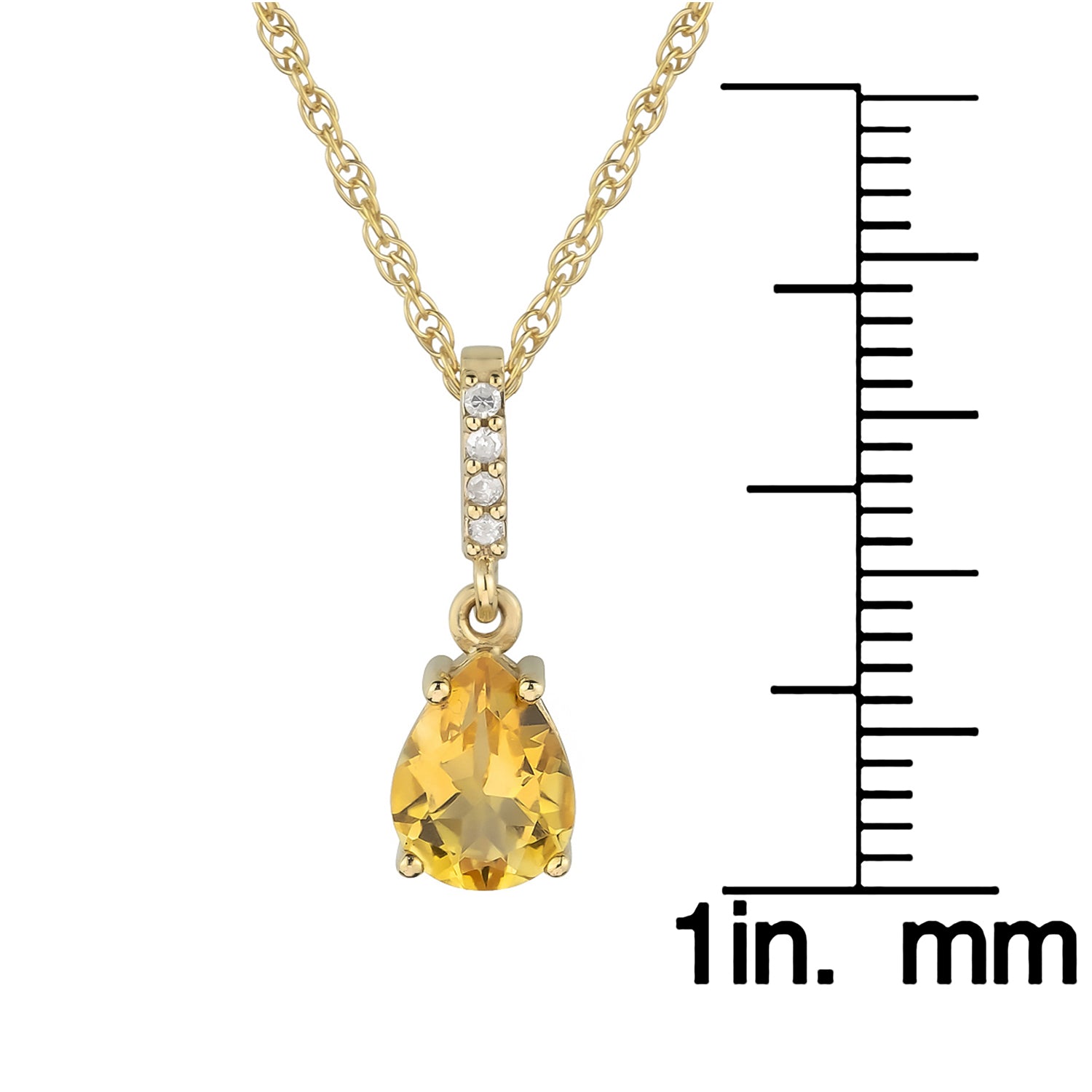 10k Yellow Gold Genuine Pear Shape Citrine and Diamond Drop Pendant Necklace