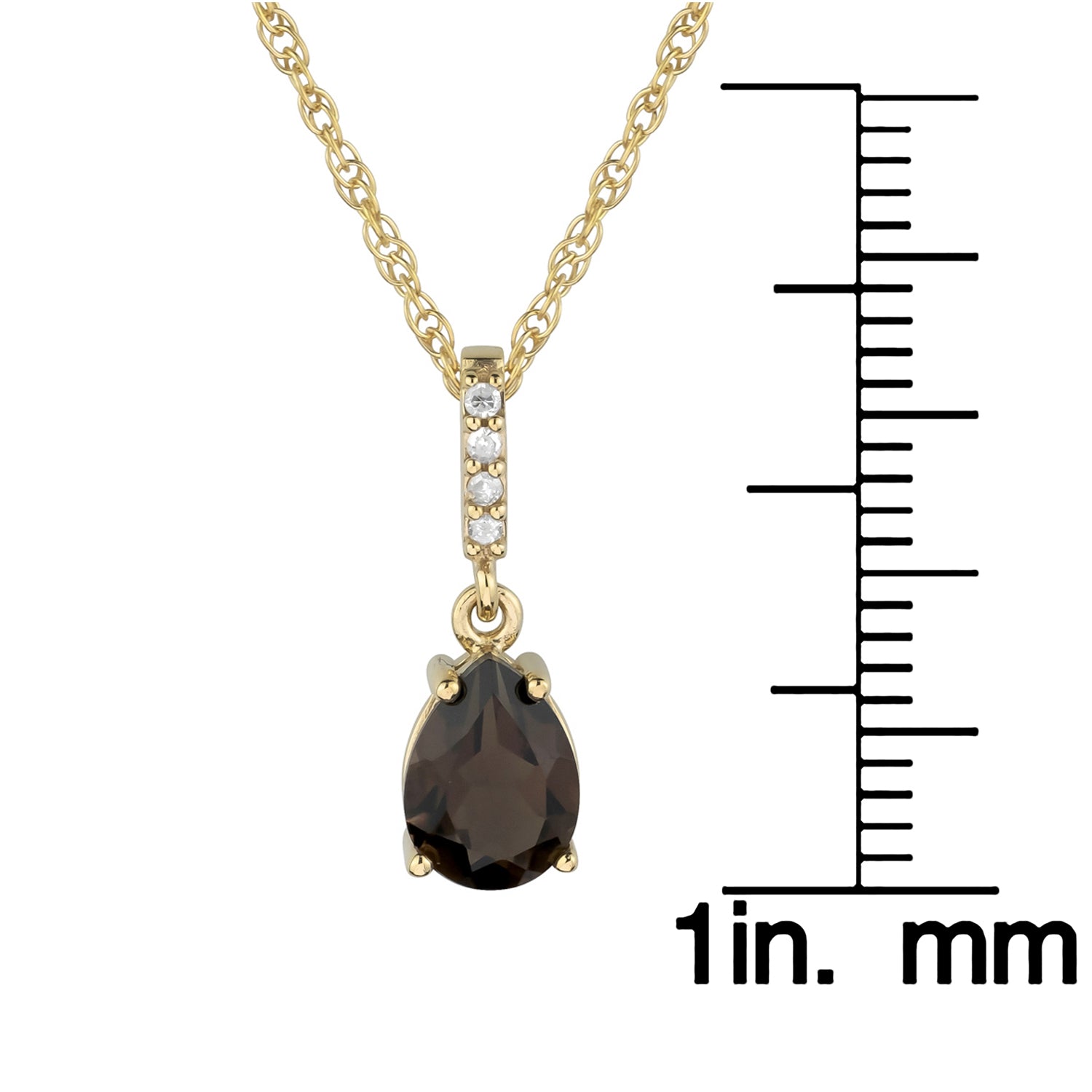 10k Yellow Gold Genuine Pear Shape Smoky Quartz and Diamond Drop Pendant Necklace