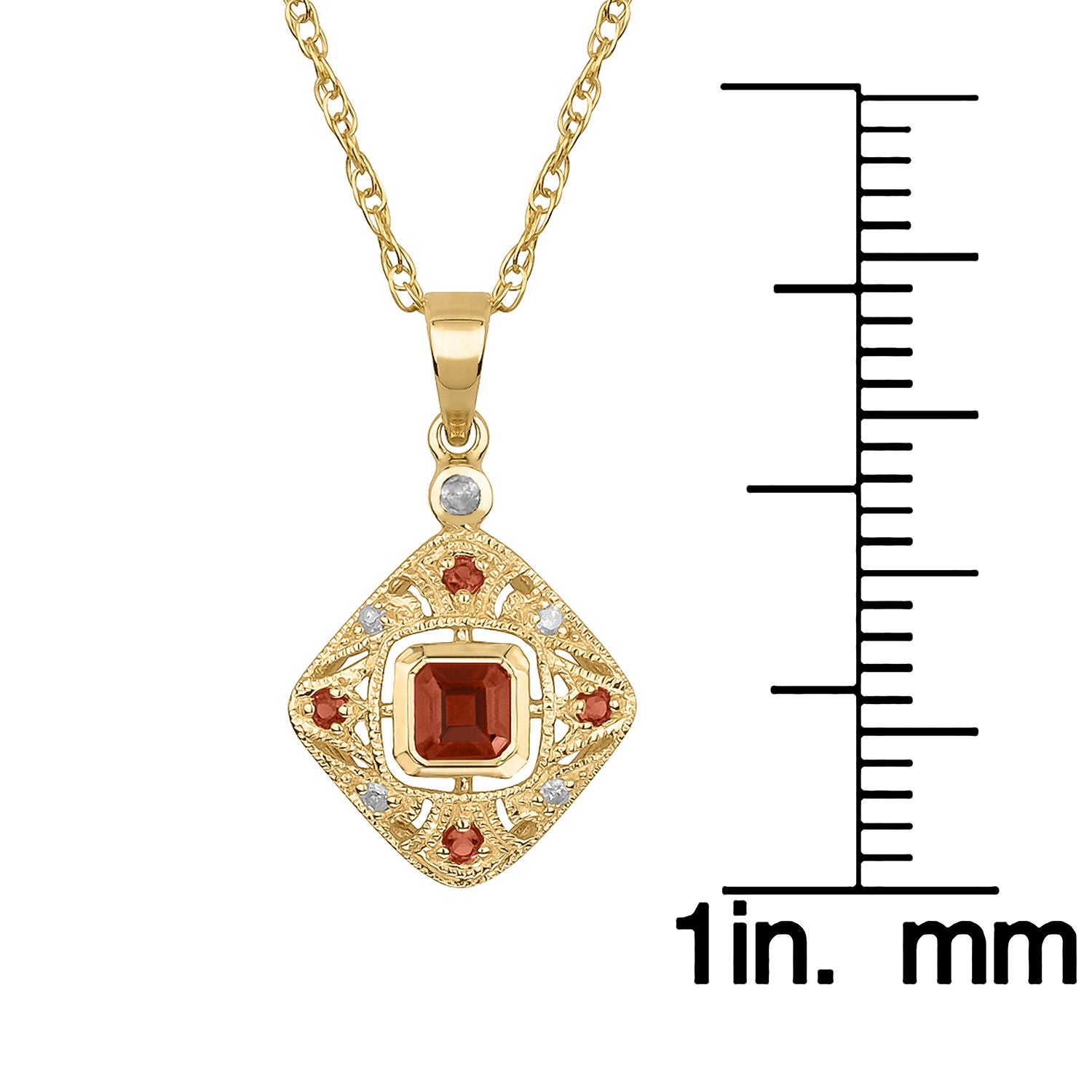 10k Yellow Gold Vintage Style Garnet and Diamond Pendant Necklace