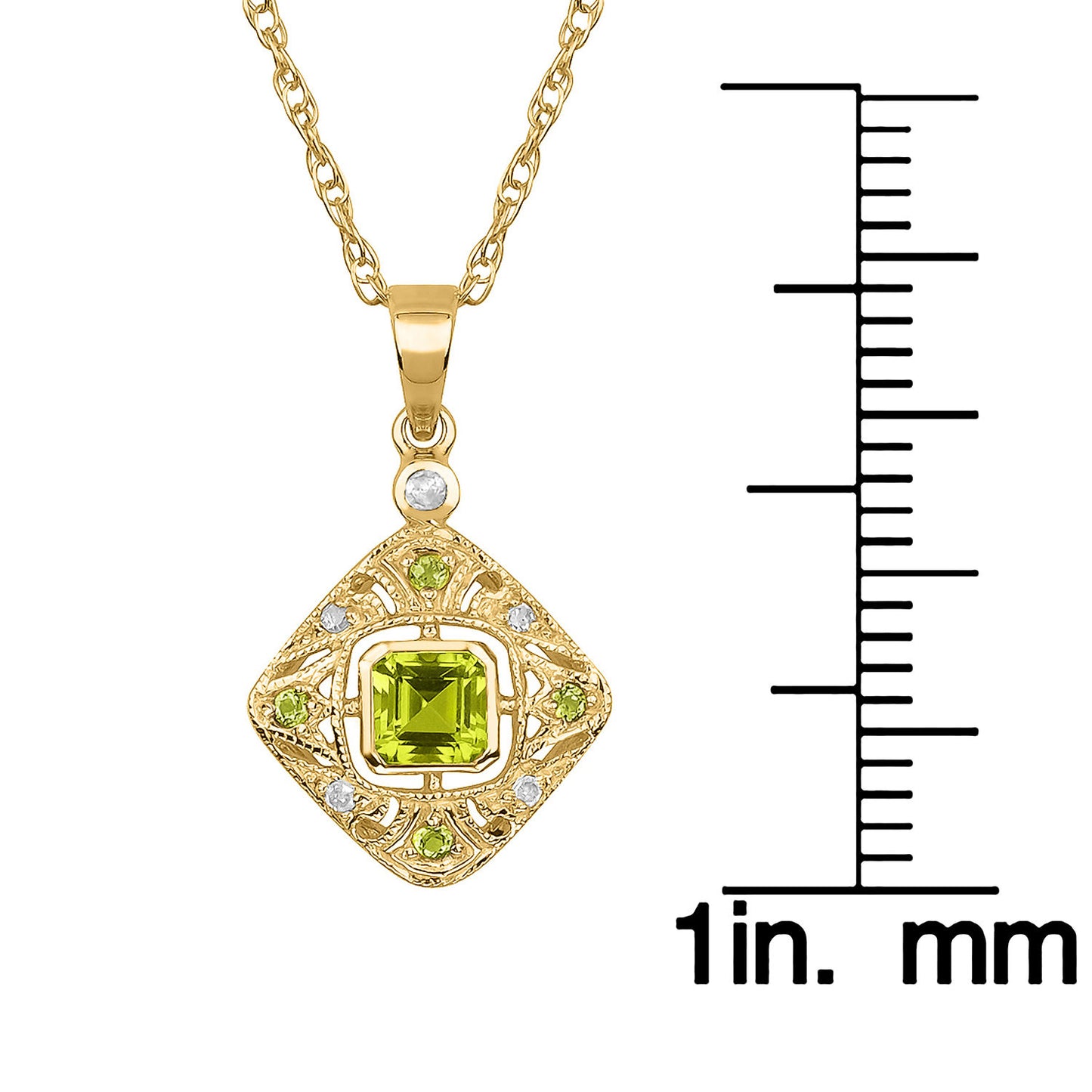 10k Yellow Gold Vintage Style Peridot and Diamond Pendant Necklace