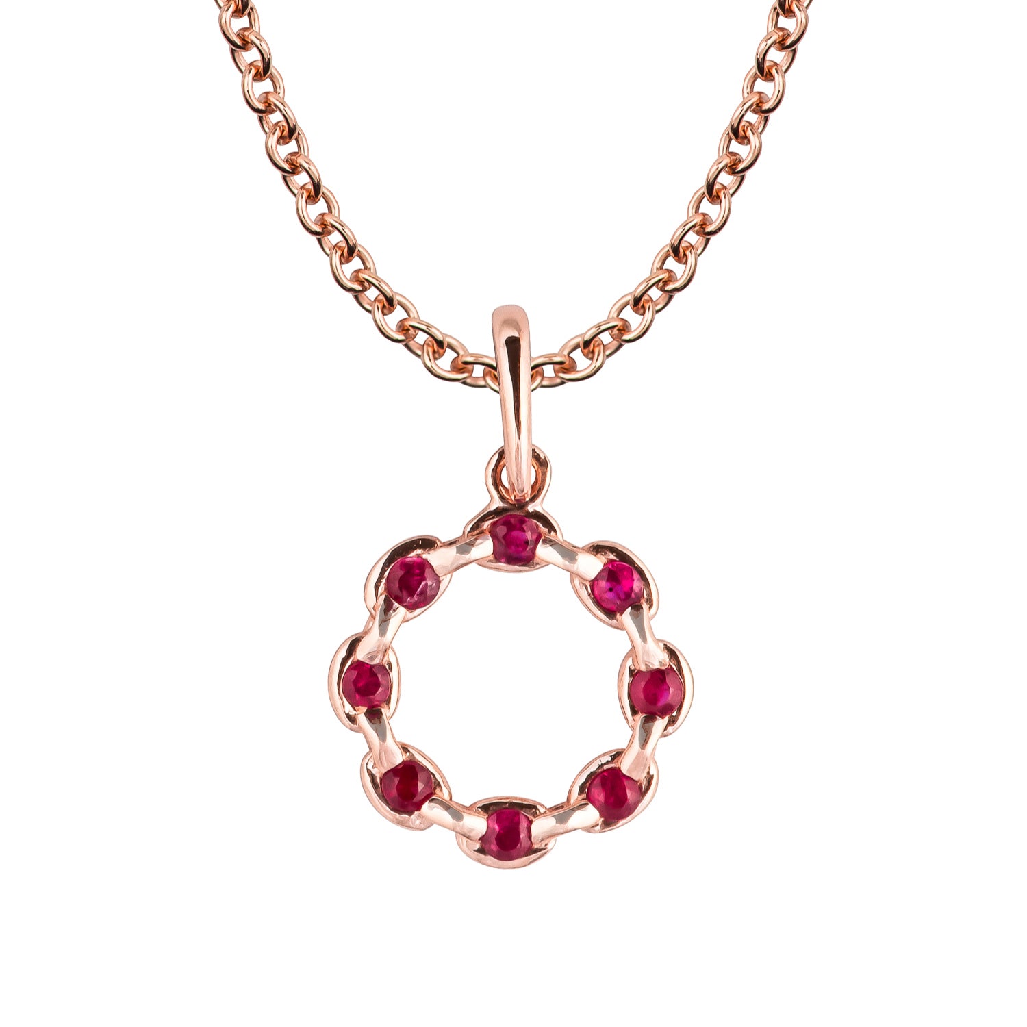 10k Rose Gold Genuine Round Ruby Circle Pendant Necklace