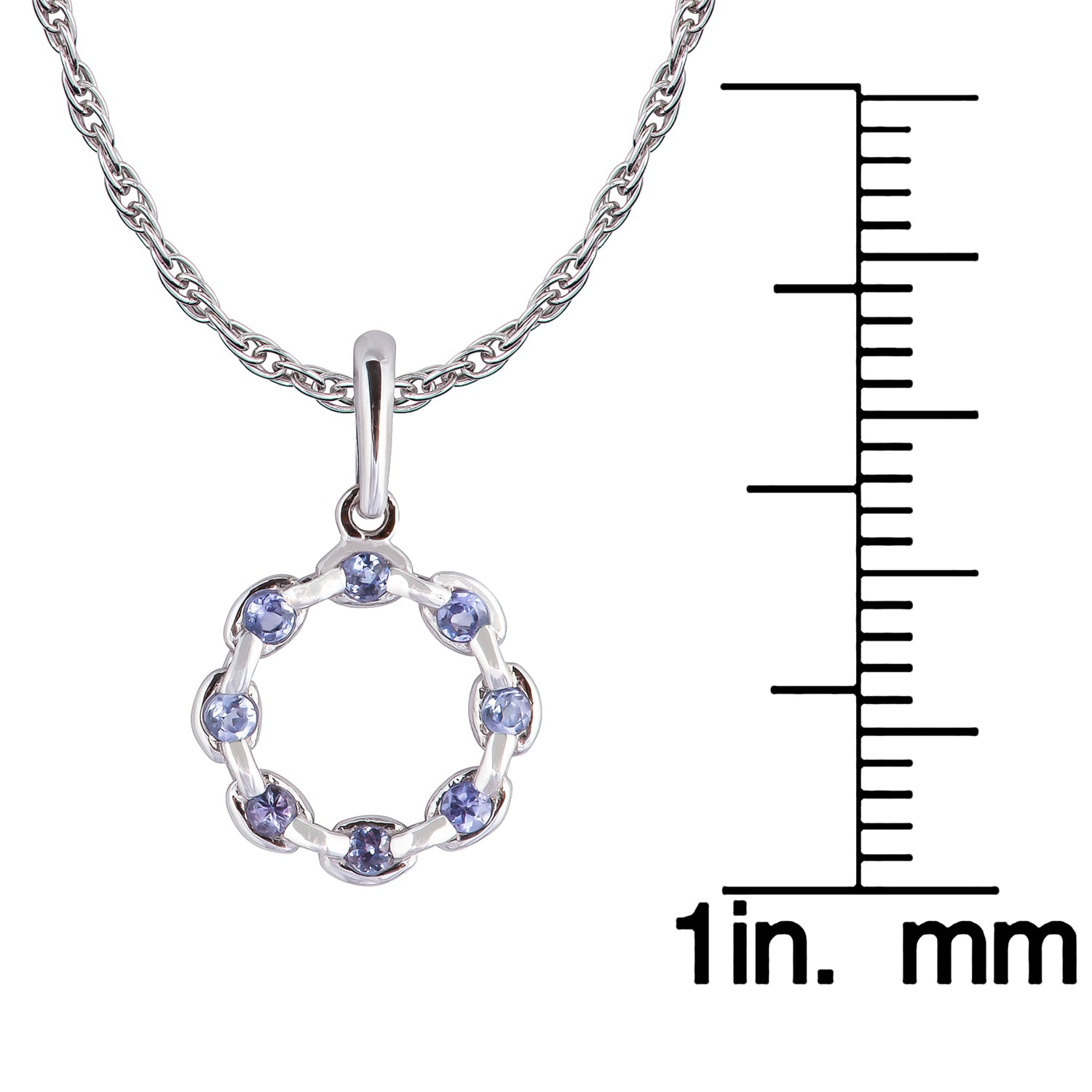 10k White Gold Genuine Round Tanzanite Circle Pendant Necklace