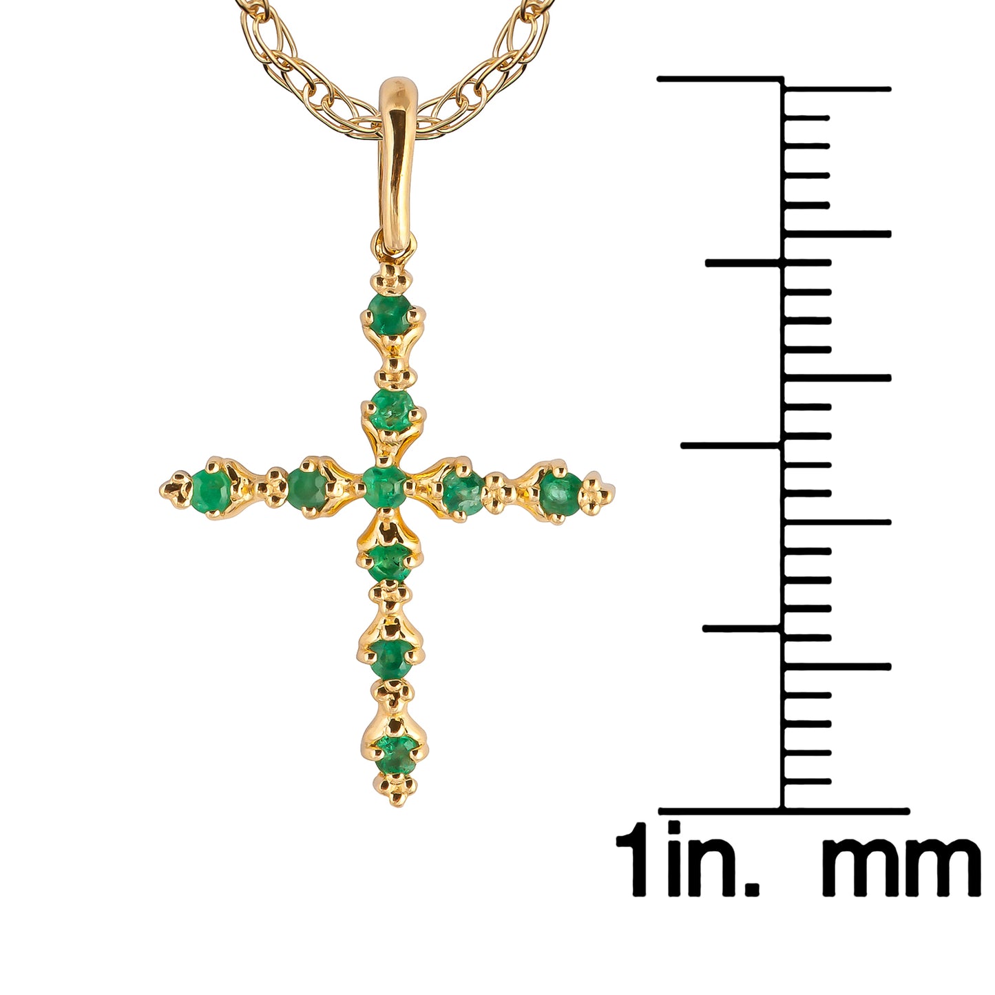 10k Yellow Gold Genuine Emerald Cross Pendant Necklace