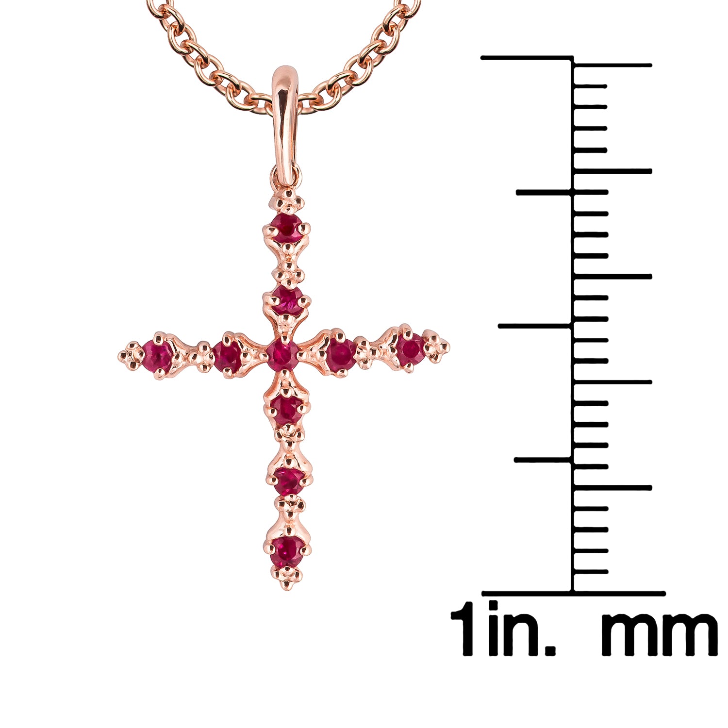 10k Rose Gold Genuine Ruby Cross Pendant Necklace