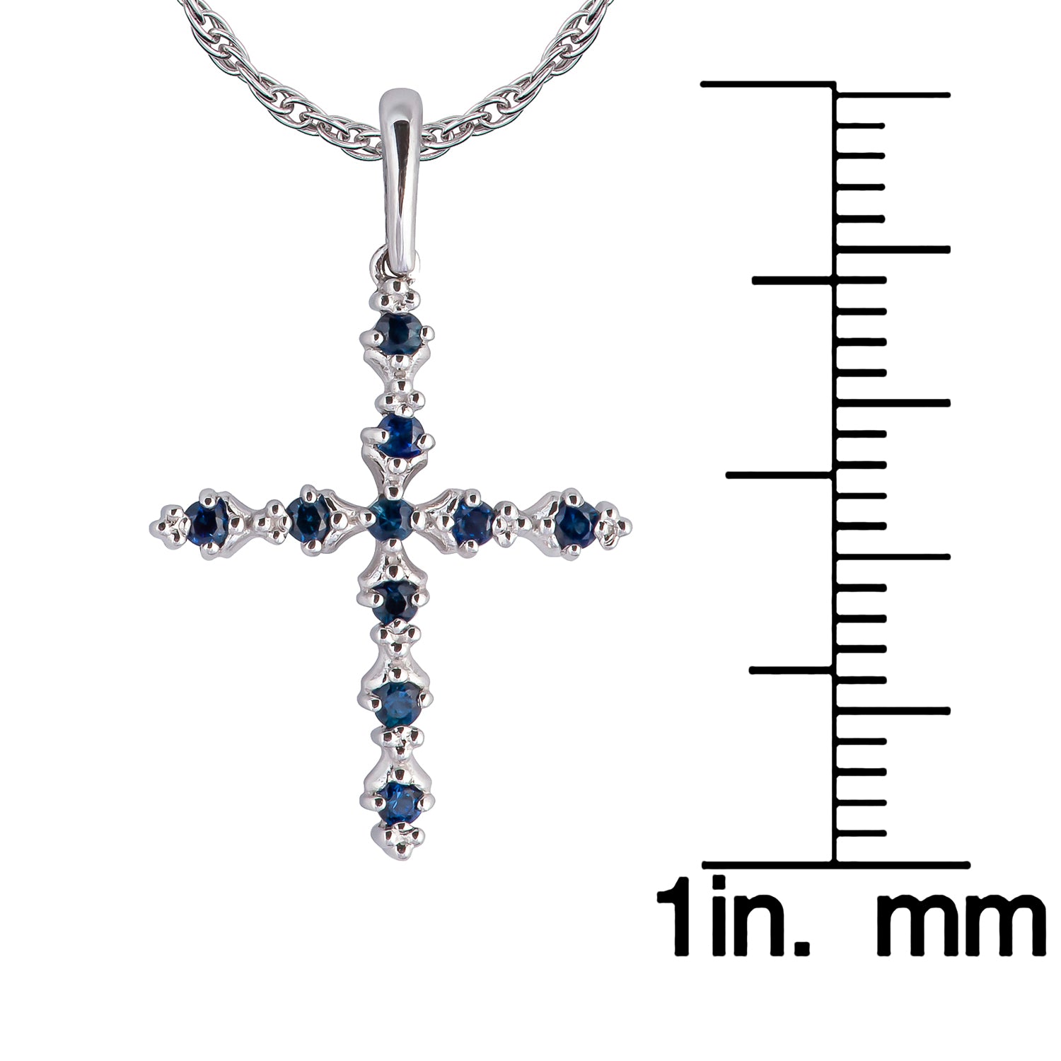 10k White Gold Genuine Sapphire Cross Pendant Necklace