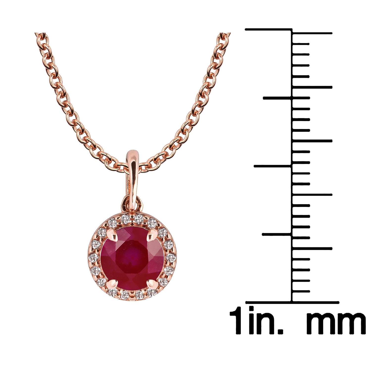 10k Rose Gold Genuine Round Ruby and White Topaz Halo Pendant Necklace