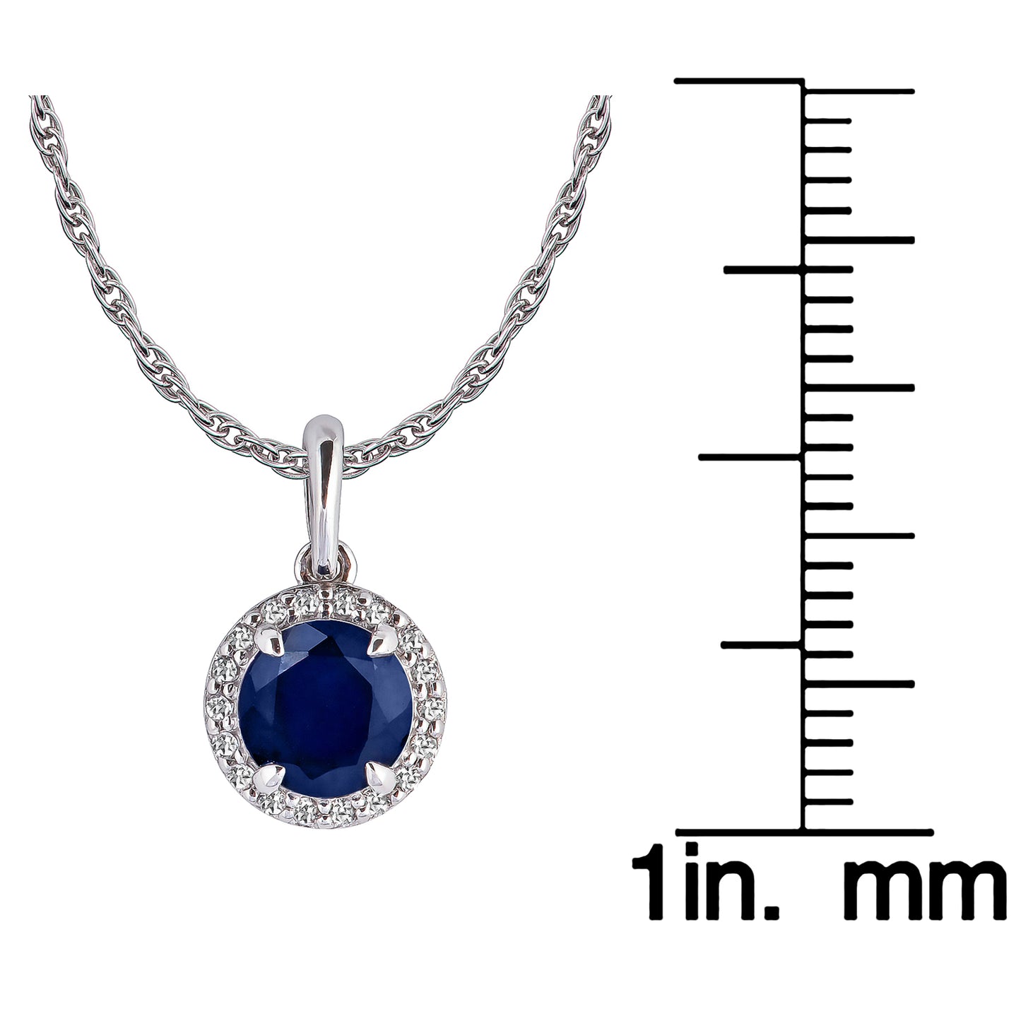 10k White Gold Genuine Round Sapphire and White Topaz Halo Pendant Necklace