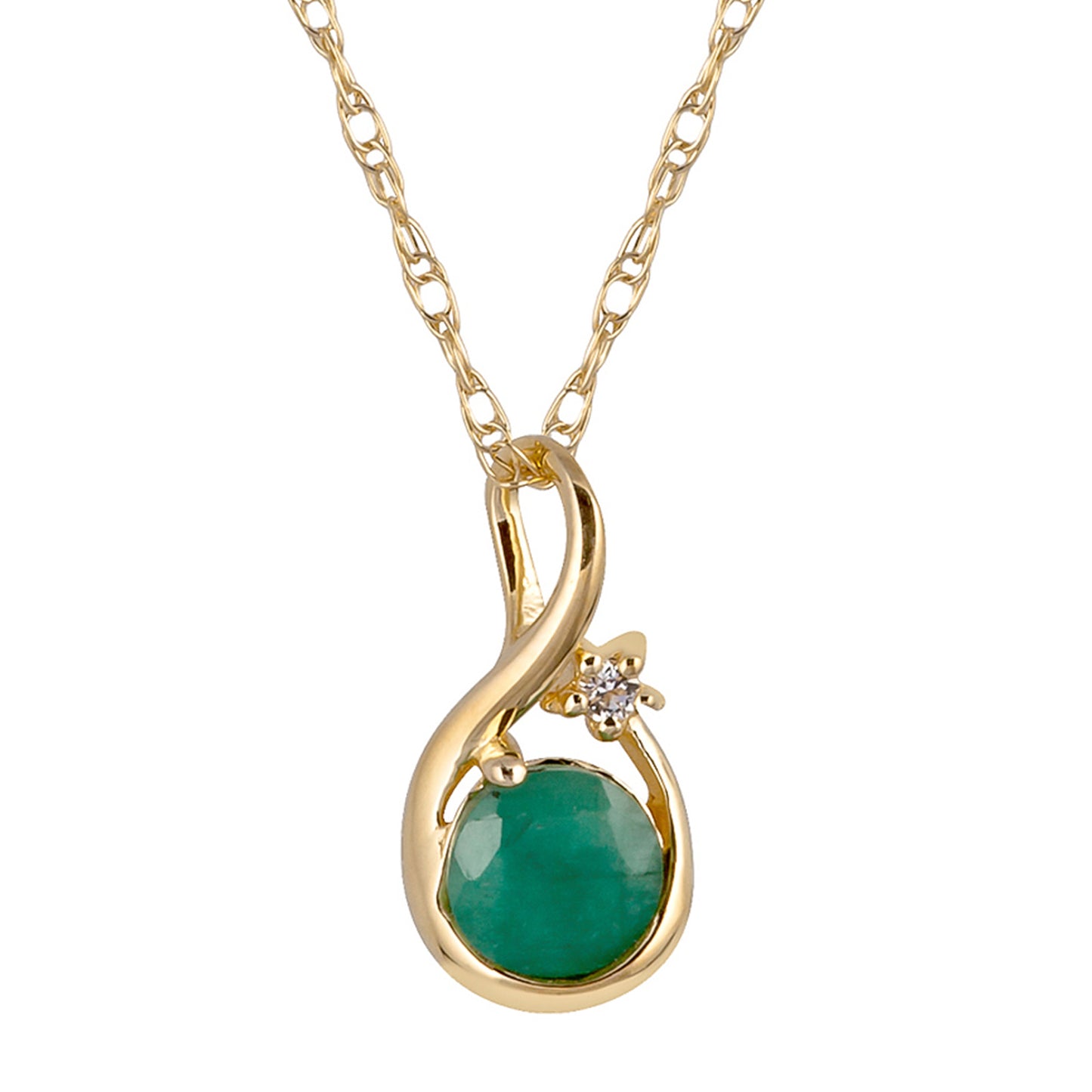 10k Yellow Gold Genuine Round Emerald Pendant Necklace