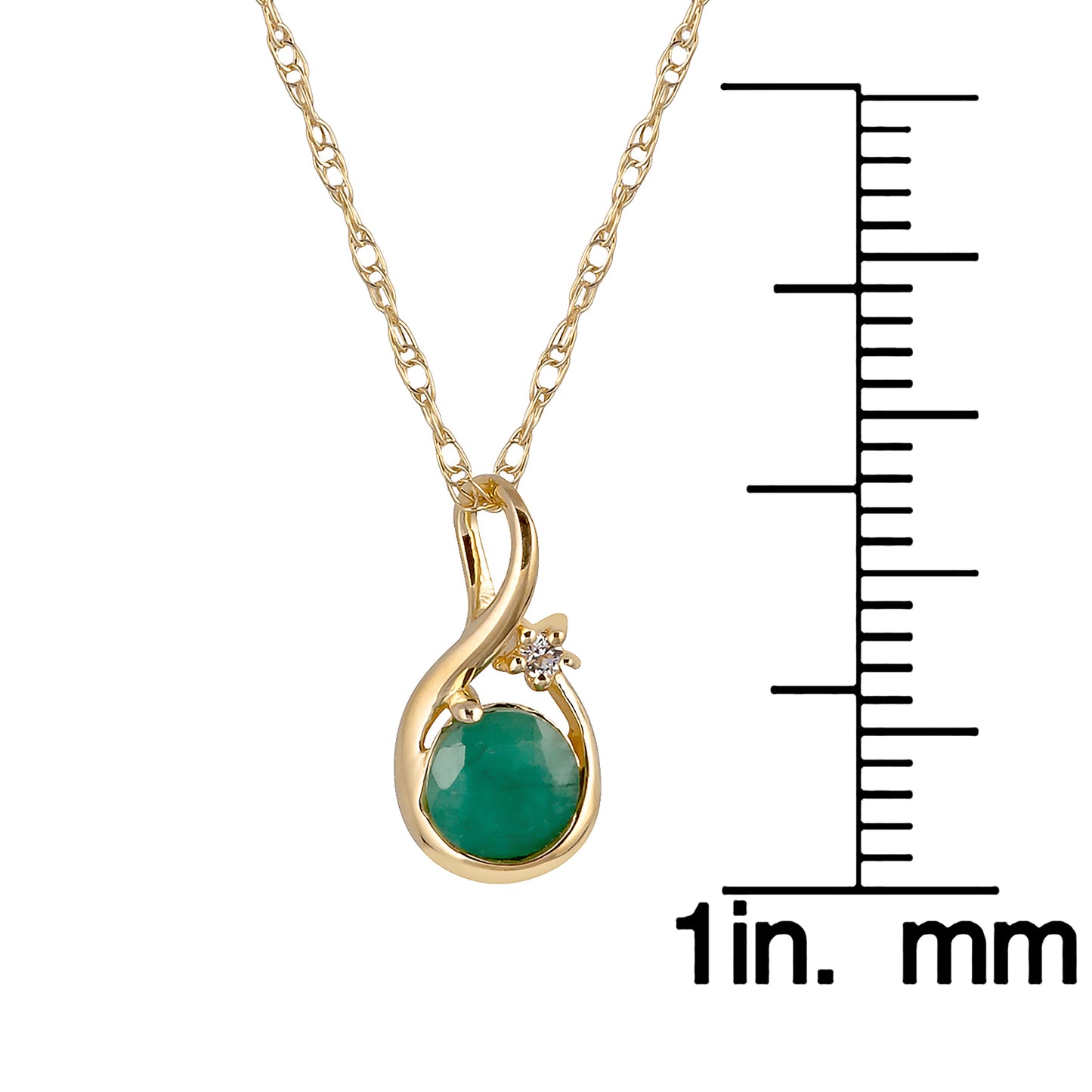 10k Yellow Gold Genuine Round Emerald Pendant Necklace