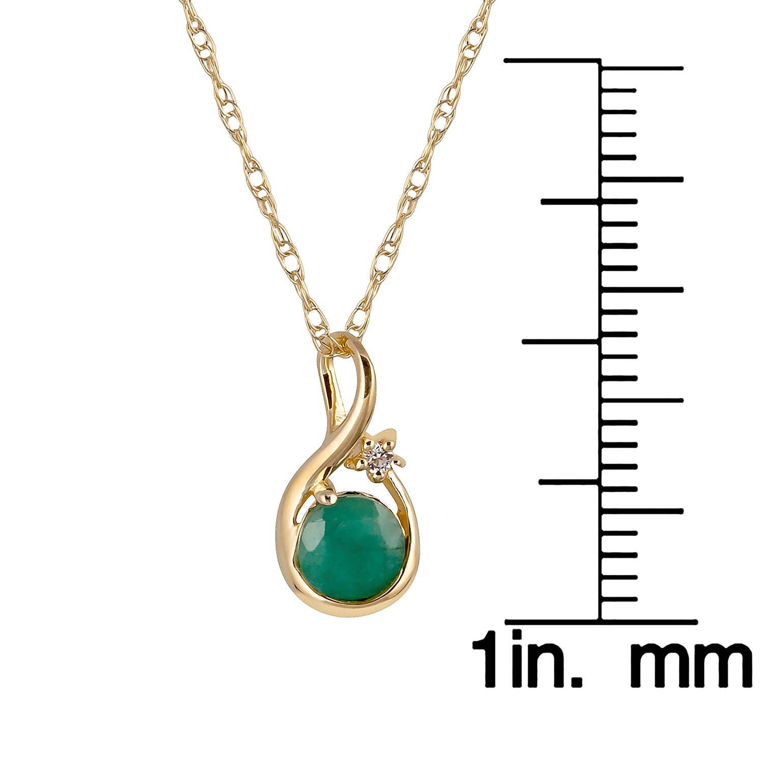 10k Yellow Gold Genuine Round Emerald Pendant Necklace