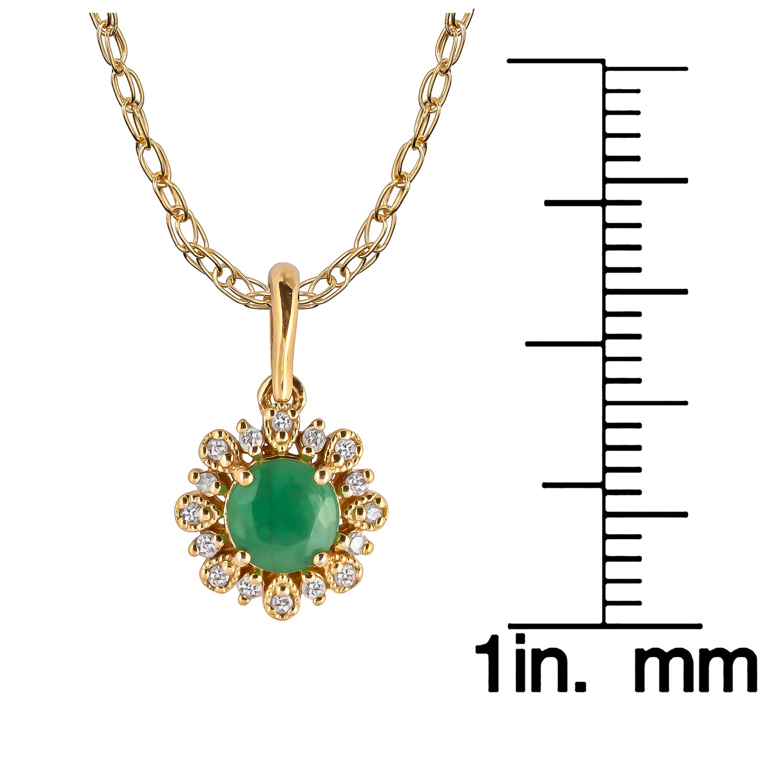 10k Yellow Gold Genuine Round Emerald and Diamond Vintage Style Halo Pendant Necklace