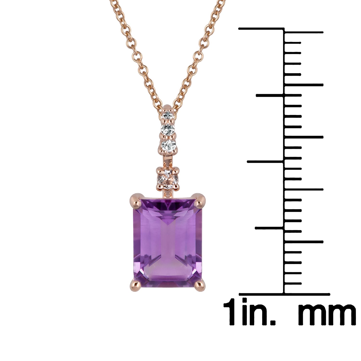 10k Rose Gold Genuine Emerald Cut Amethyst Pendant Necklace