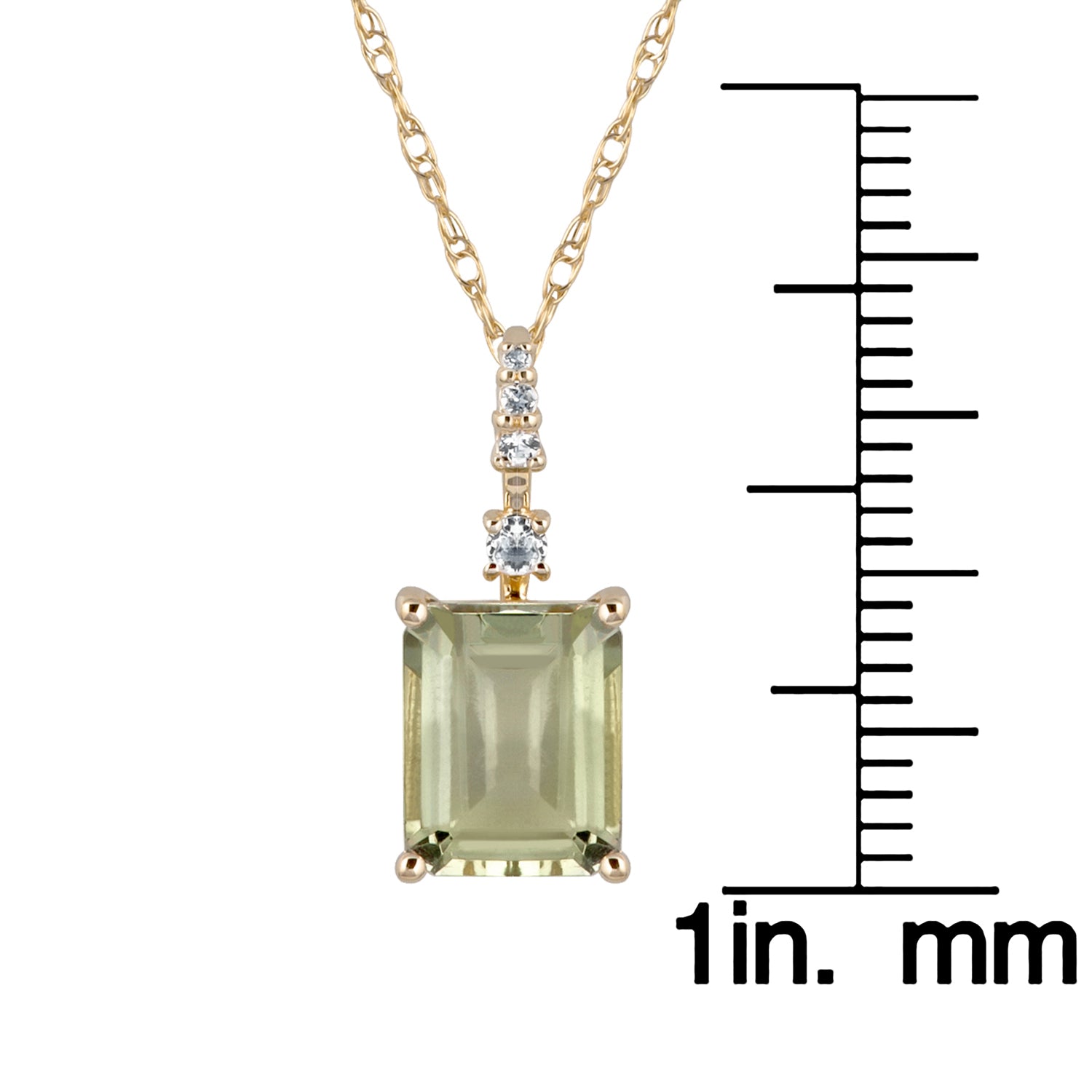 10k Yellow Gold Genuine Emerald Cut Green Amethyst Pendant Necklace