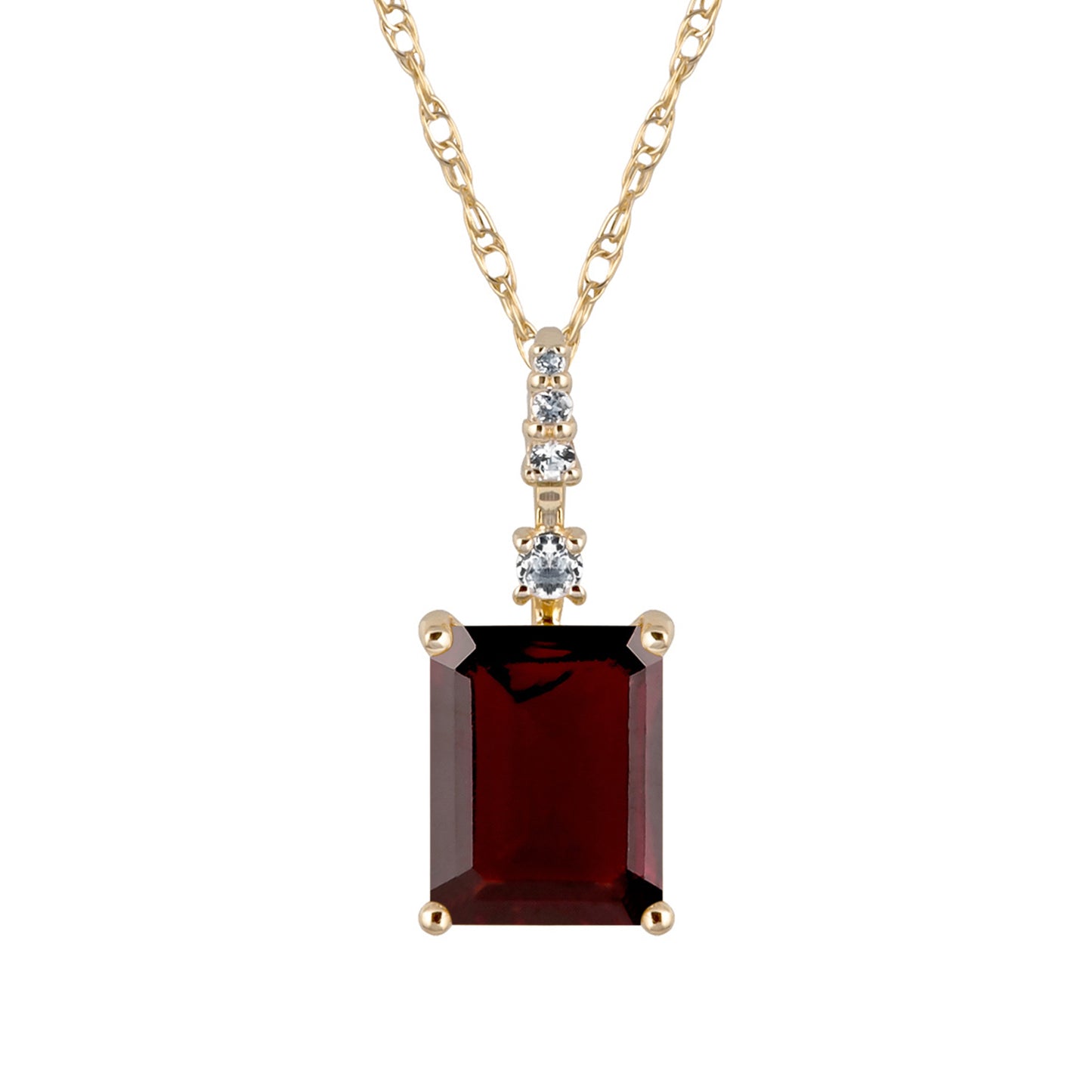 10k Yellow Gold Genuine Emerald Cut Garnet Pendant Necklace