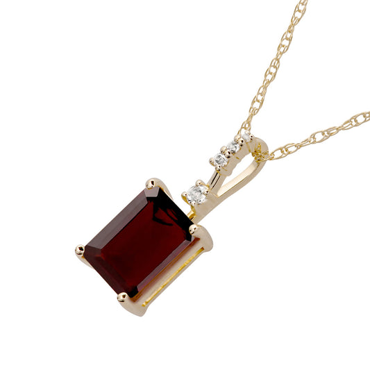 10k Yellow Gold Genuine Emerald Cut Garnet Pendant Necklace