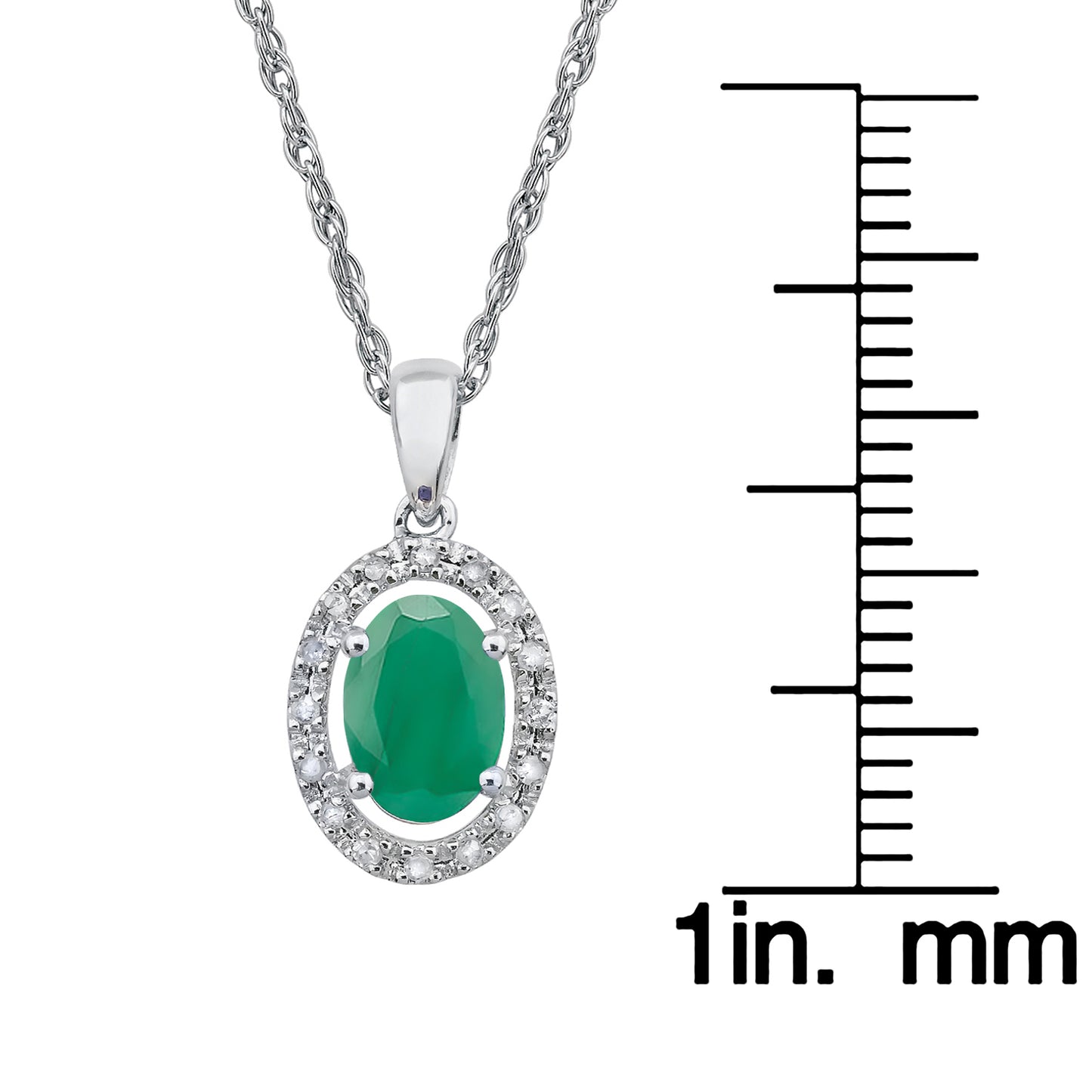 10k White Gold Oval Emerald and Diamond Halo Necklace