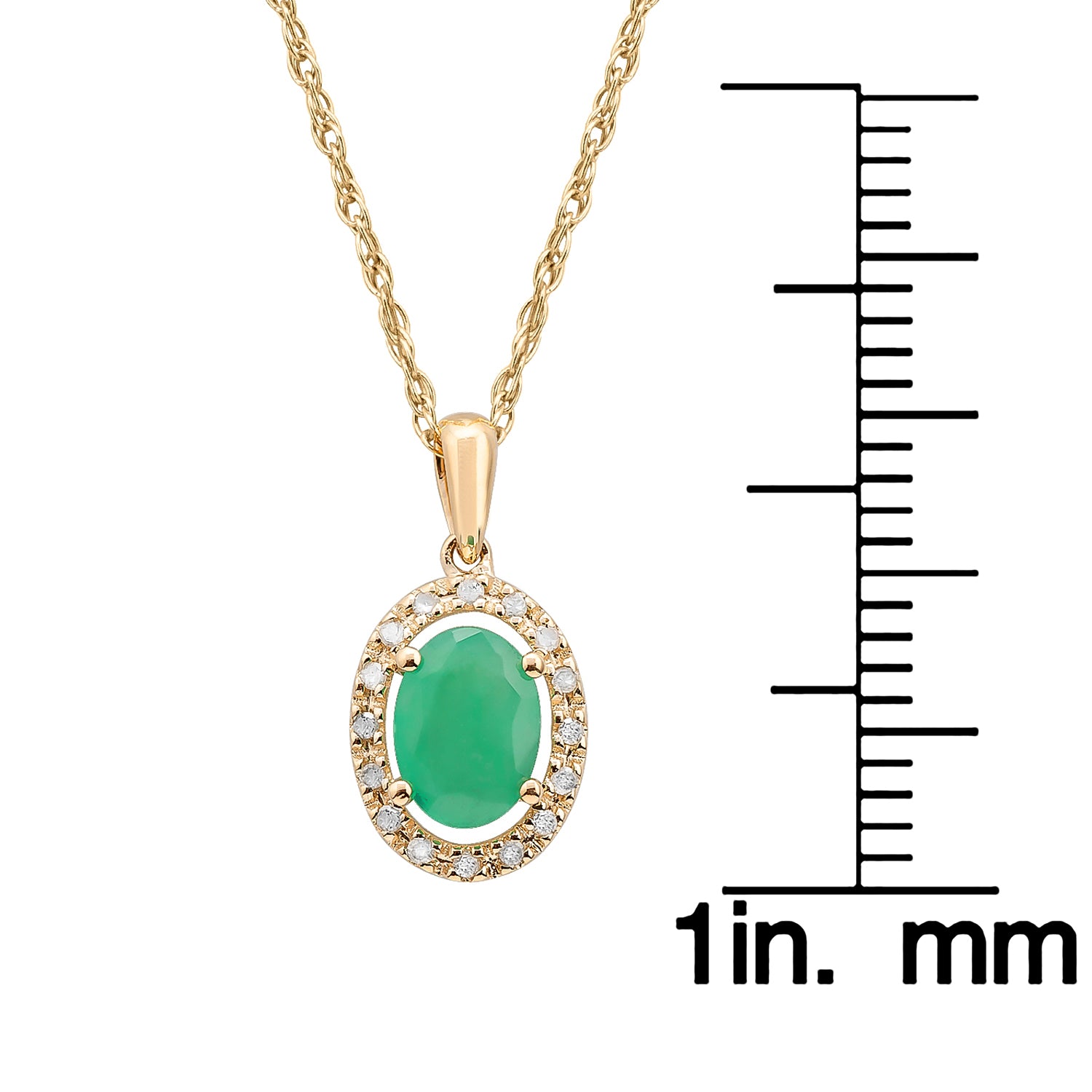 10k Yellow Gold Oval Emerald and Diamond Halo Necklace