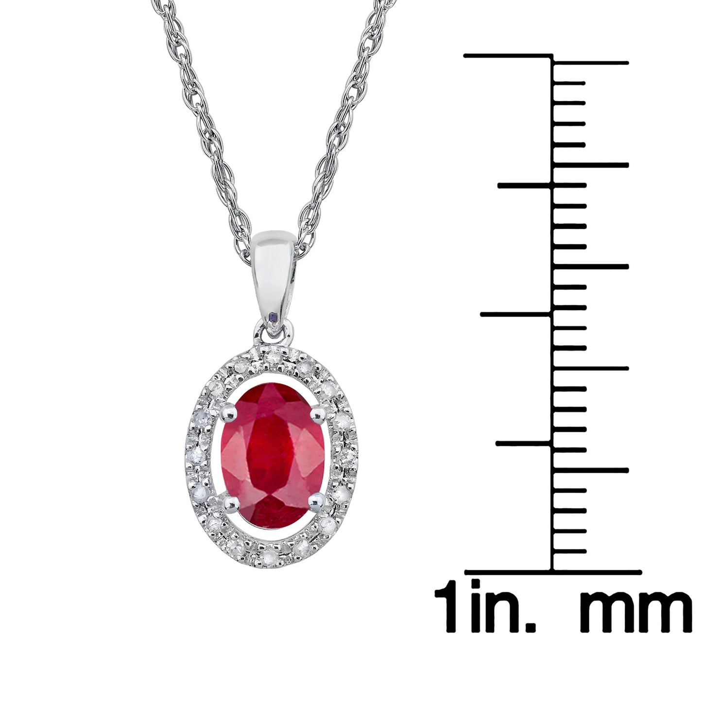 10k White Gold Oval Ruby and Diamond Halo Necklace