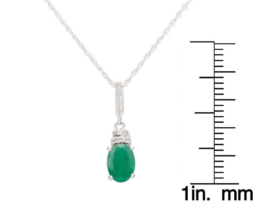 10k White Gold Oval Emerald and Diamond Necklace