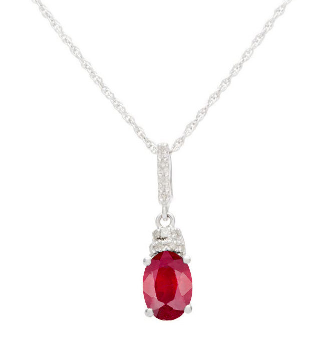 10k White Gold Oval Ruby and Diamond Necklace