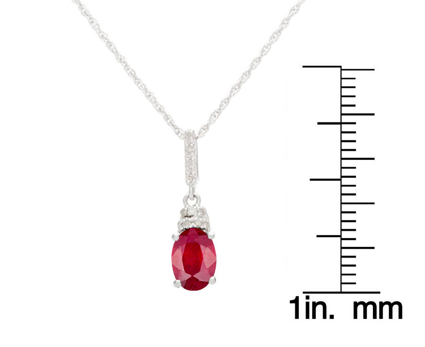 10k White Gold Oval Ruby and Diamond Necklace