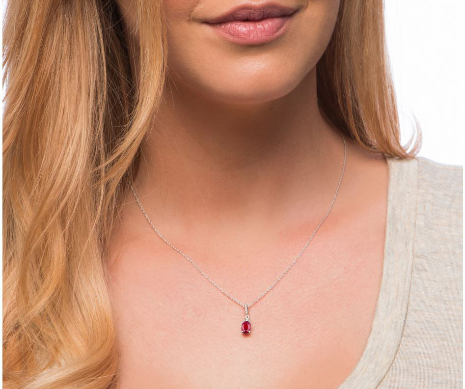 10k White Gold Oval Ruby and Diamond Necklace