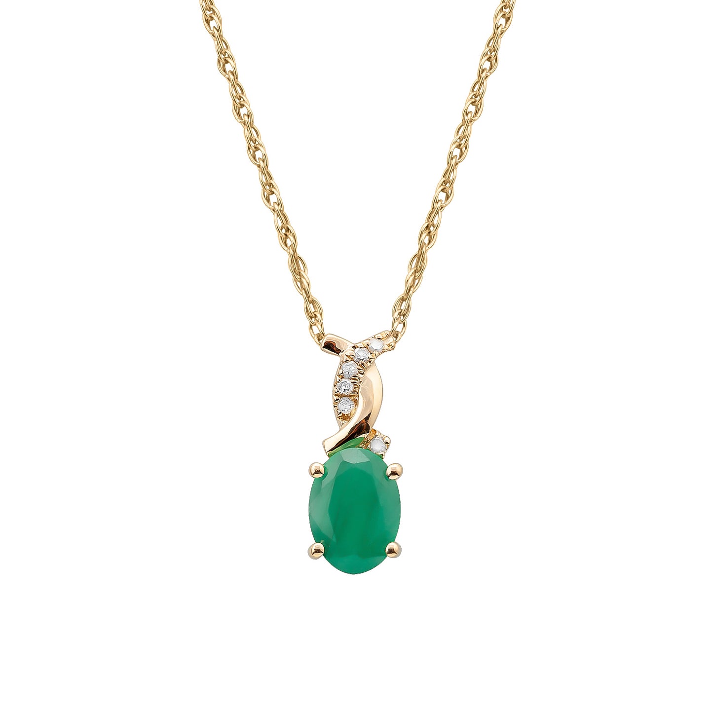 10k Yellow Gold Oval Emerald and Diamond Twist Necklace