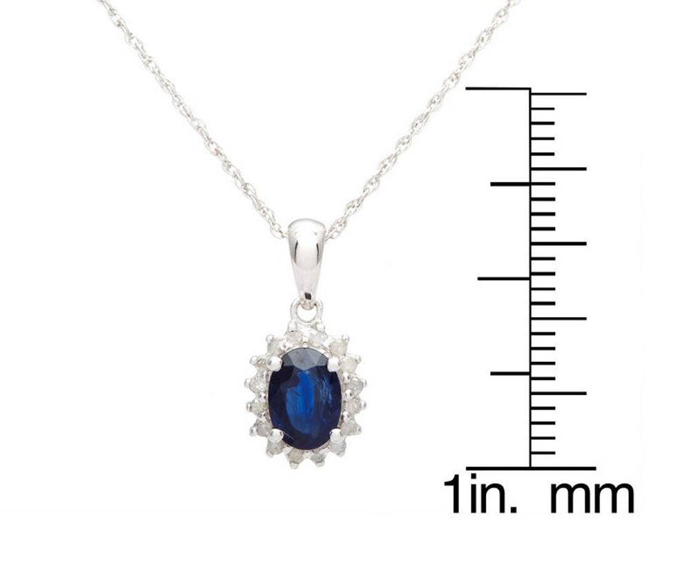 10k White Gold Oval Blue Sapphire and Diamond Halo Necklace