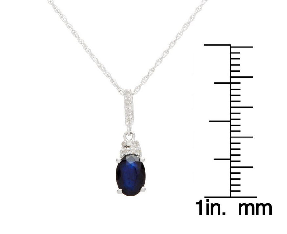 10k White Gold Oval Blue Sapphire and Diamond Necklace