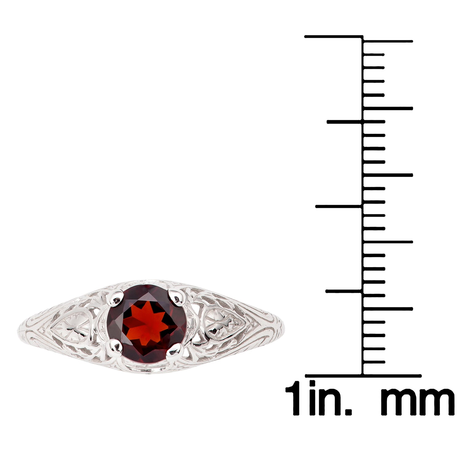 10k White Gold Vintage Style Genuine Round Garnet Scroll Ring