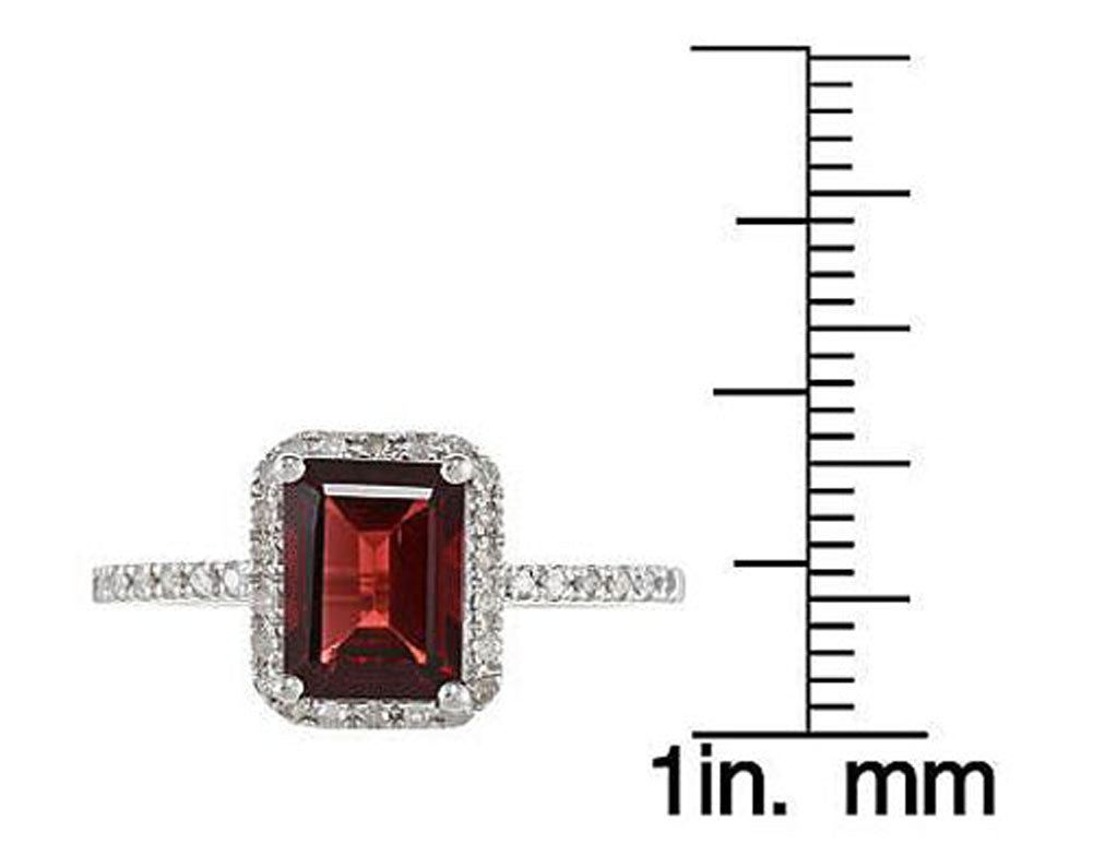 10k White Gold Emerald-Cut Garnet and Diamond Halo Ring