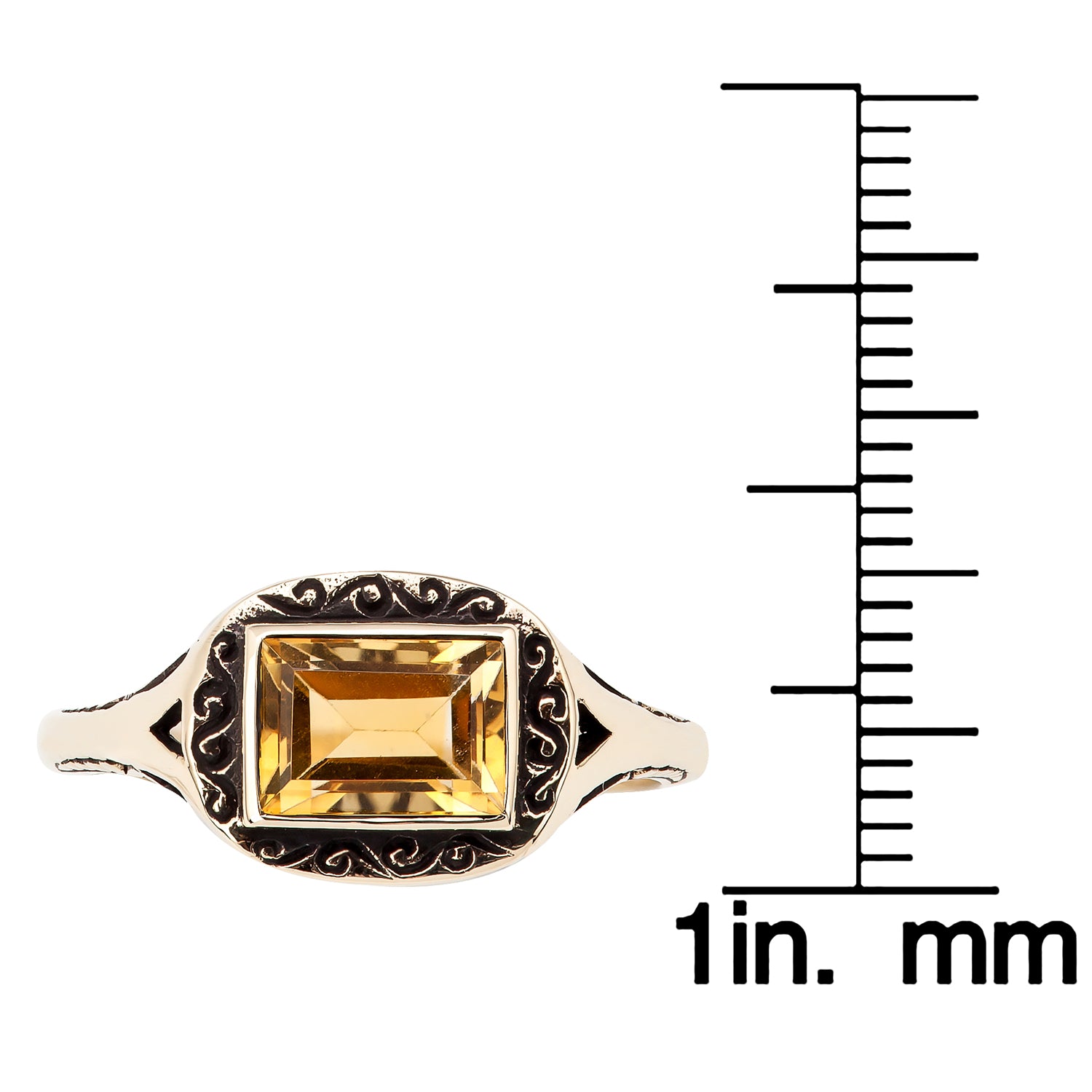 10k Yellow Gold Vintage Style Genuine Emerald-Cut Citrine Scroll Ring