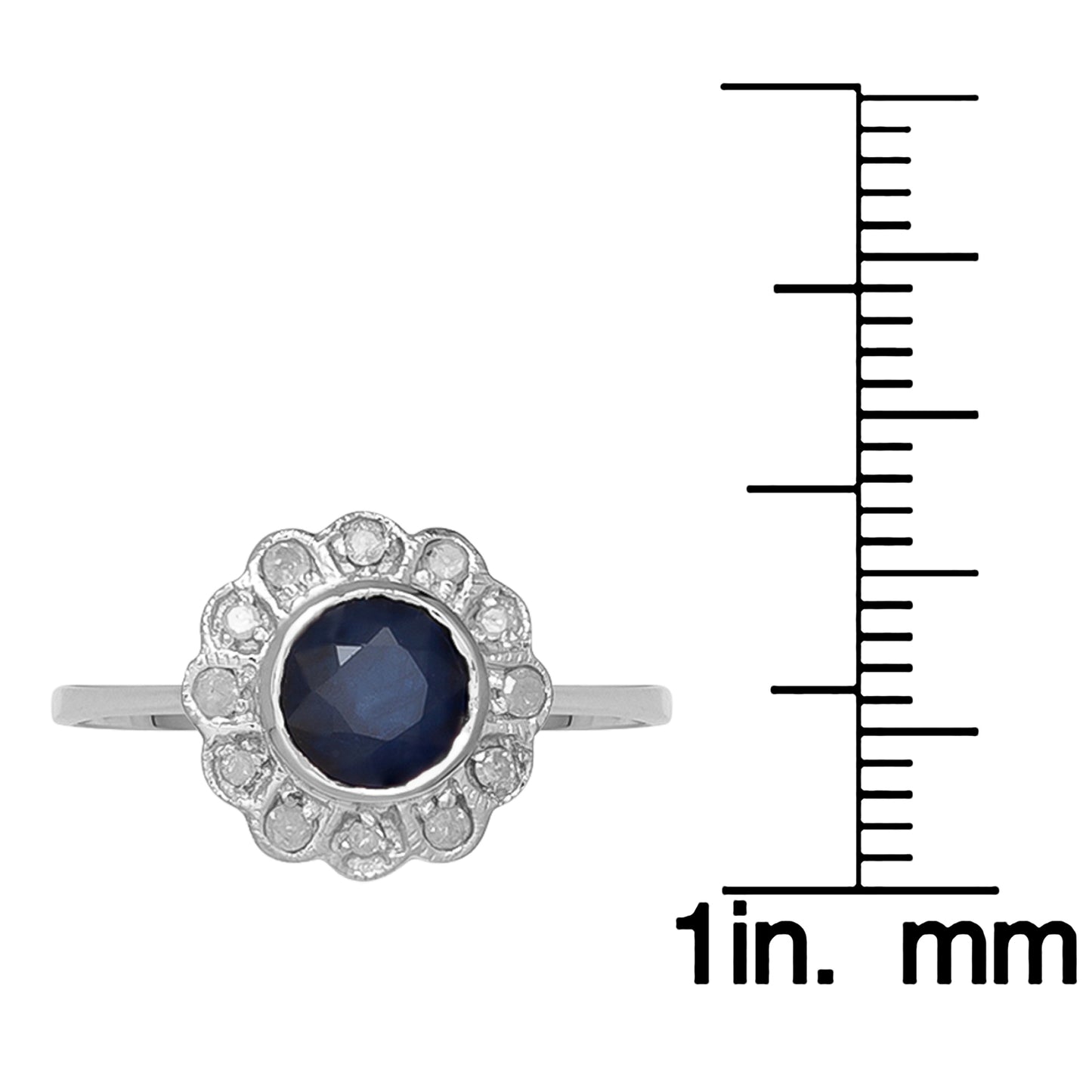 10k White Gold Vintage Style Genuine Round Sapphire and Diamond Halo Ring