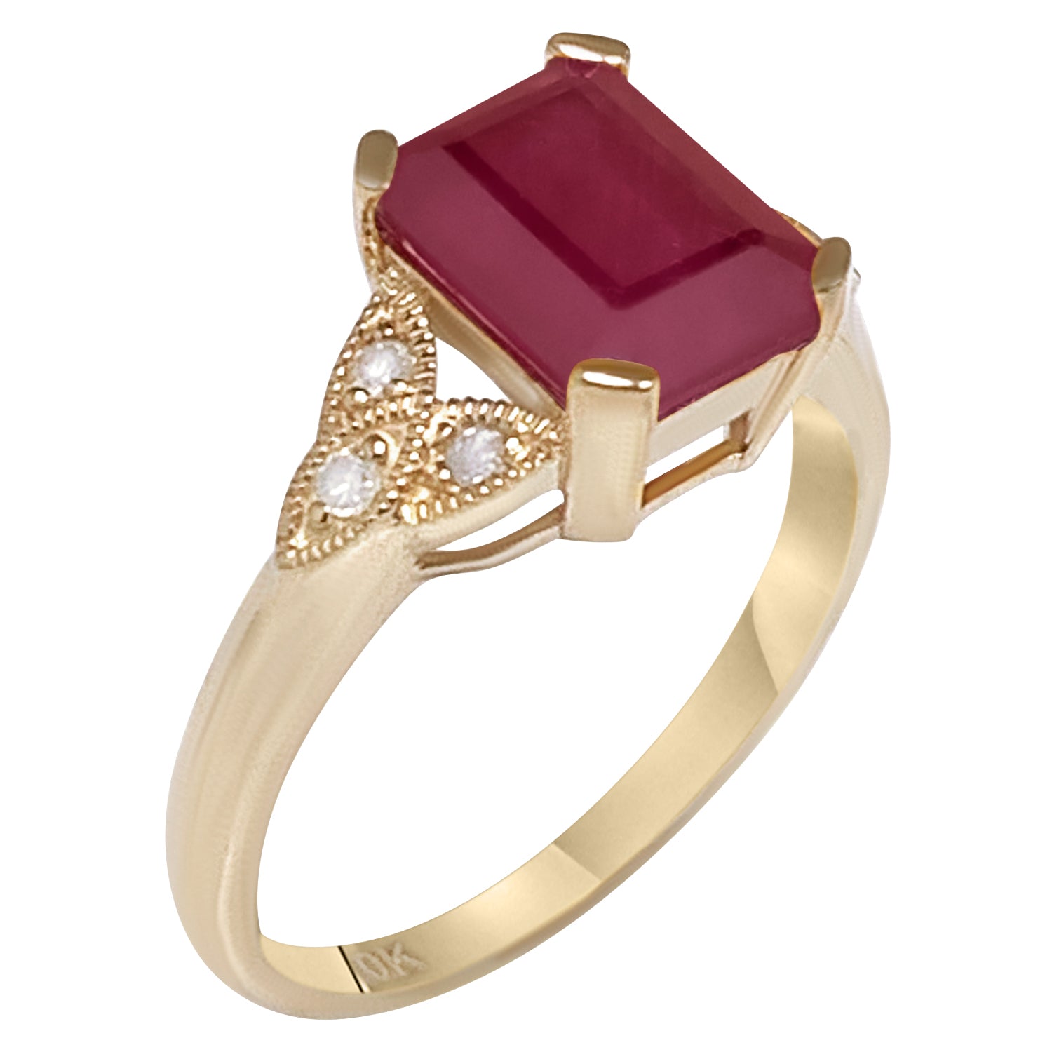 Popular 10 karat solid gold with genuine ruby and diamond accent ring