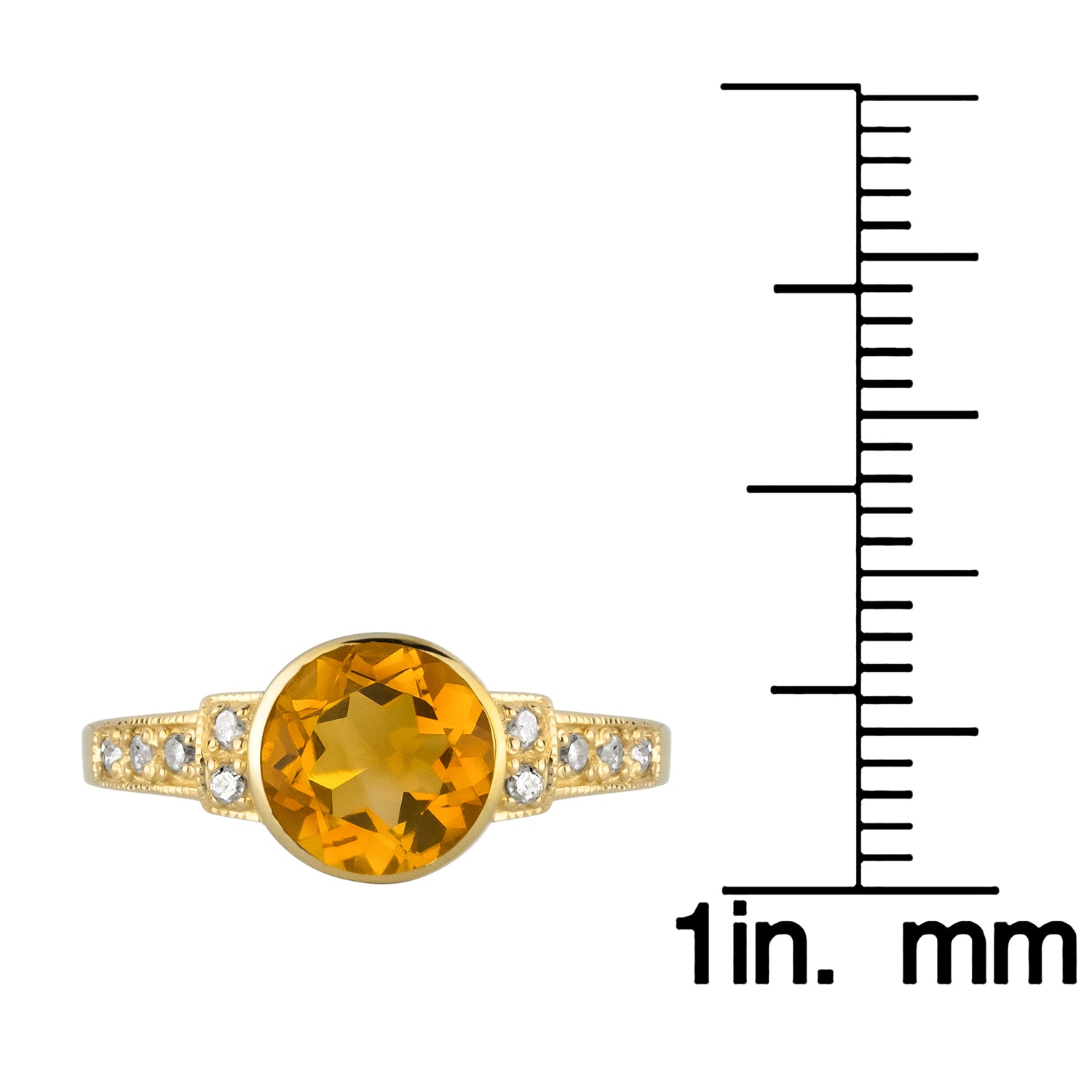 10k Yellow Gold Vintage Style Genuine Round Citrine and Diamond Ring