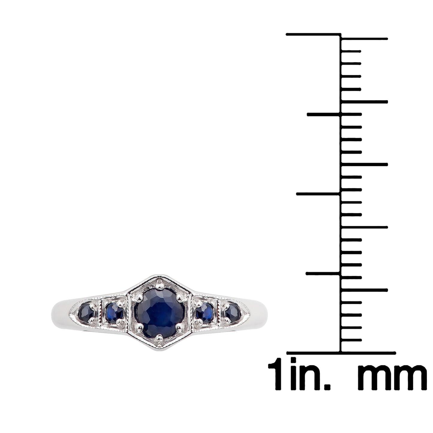 10k White Gold 5-Stone Genuine Round Sapphire Ring