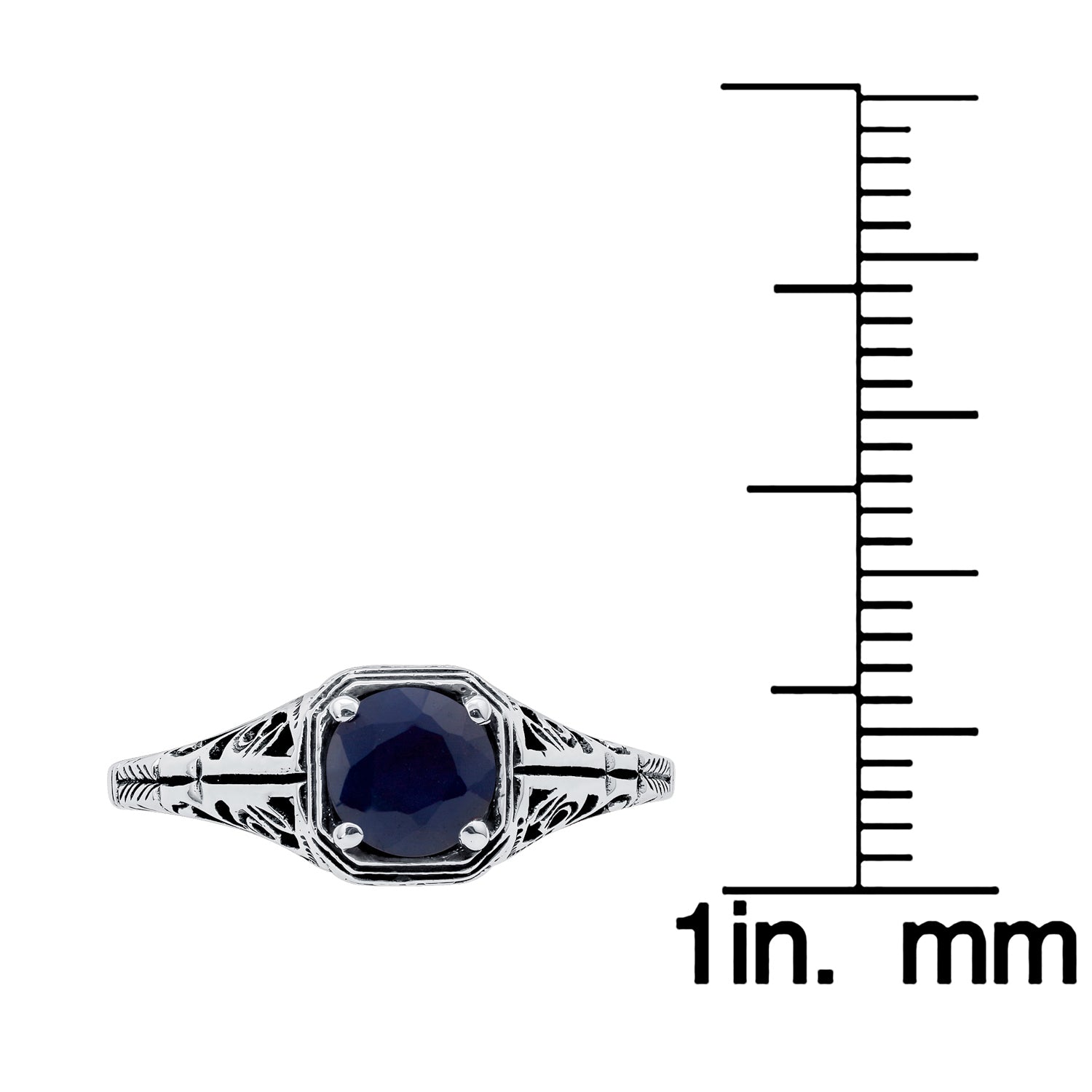 10k  White Gold Vintage Style Genuine Round Sapphire Filigree Ring