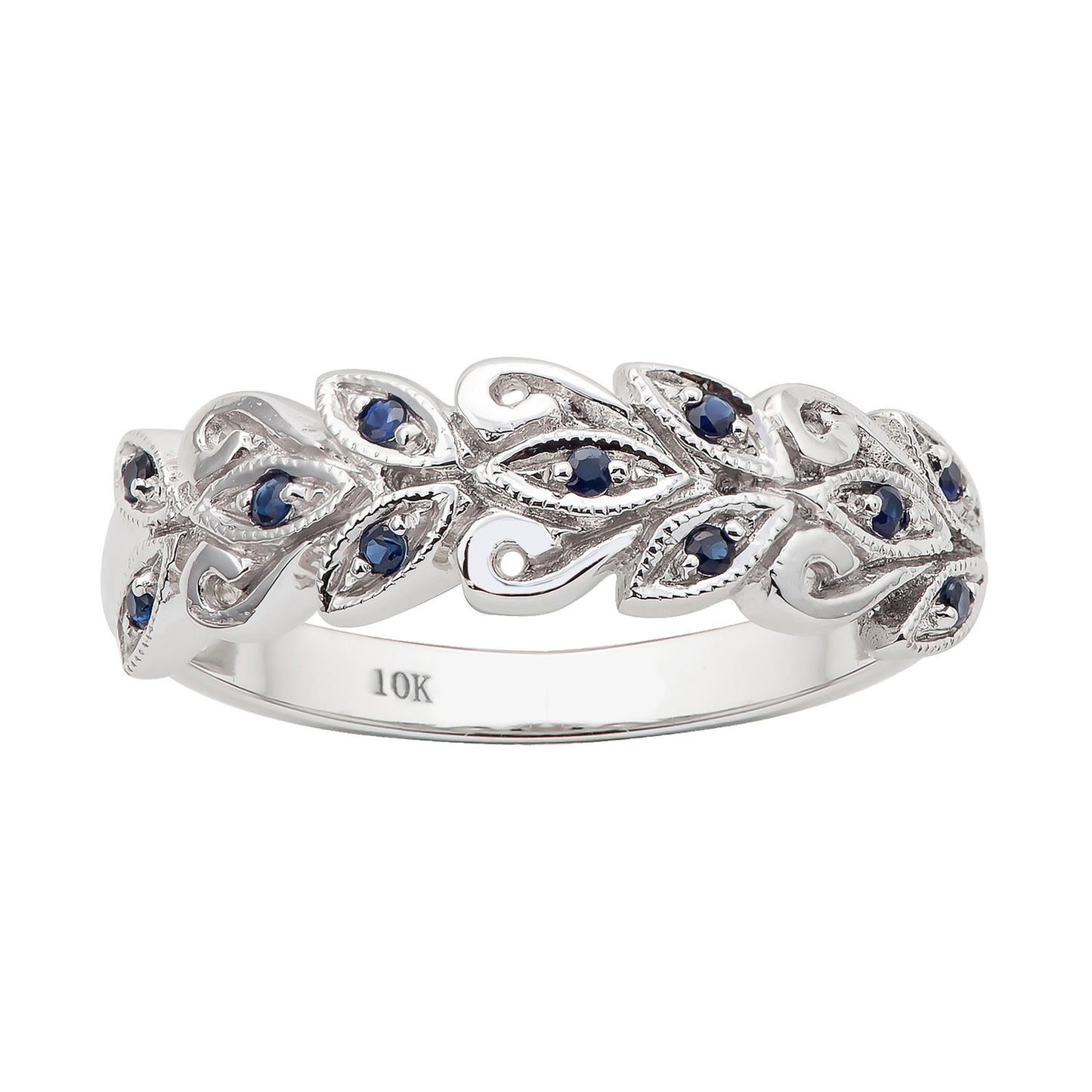 10k White Gold Genuine Sapphire Scroll Anniversary Ring