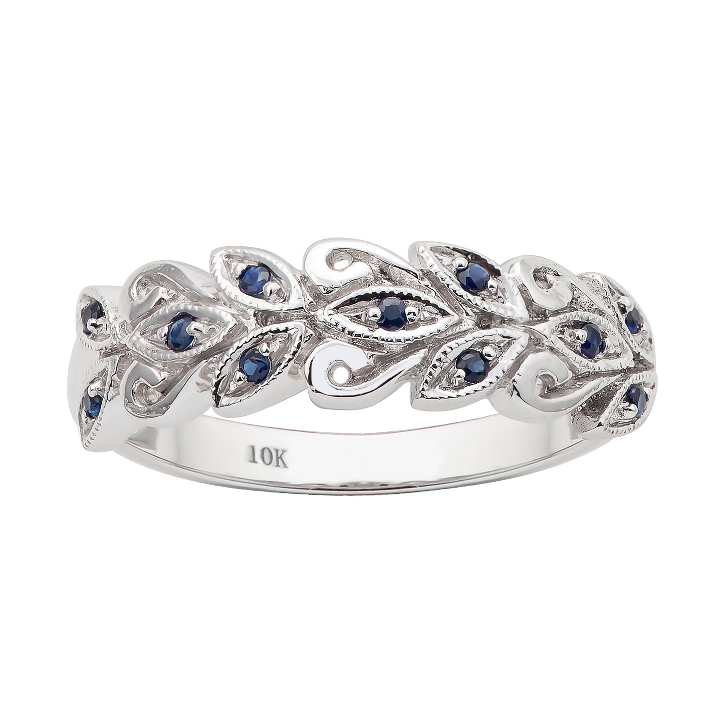 10k White Gold Genuine Sapphire Scroll Anniversary Ring