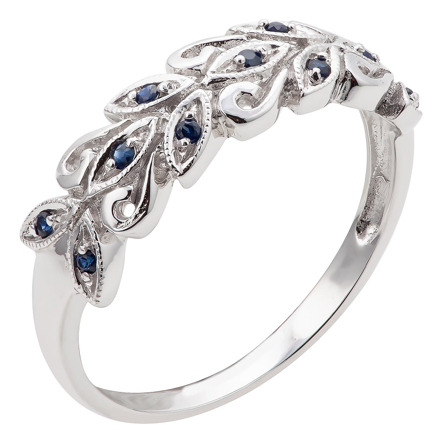 10k White Gold Genuine Sapphire Scroll Anniversary Ring