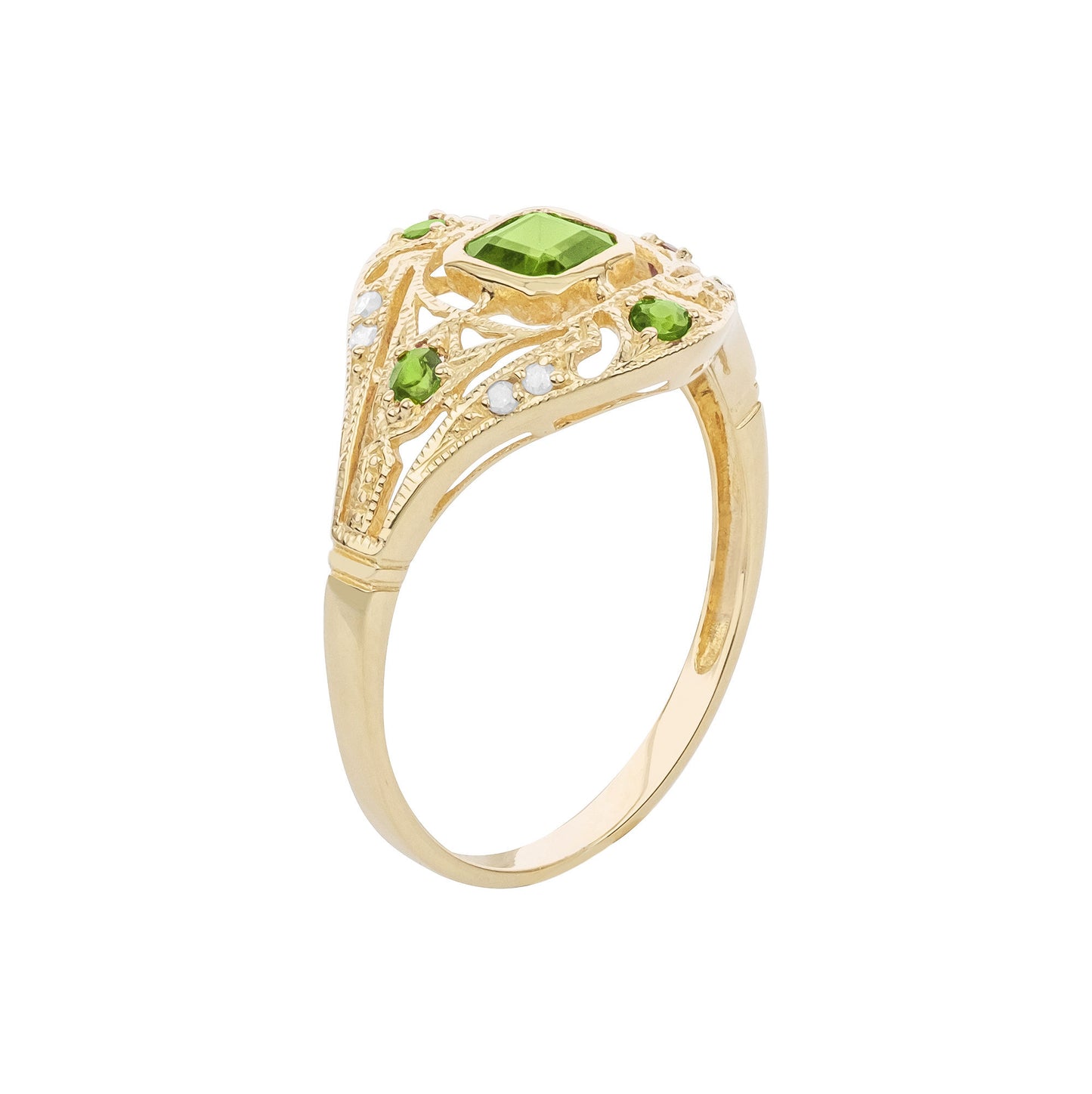 10k Yellow Gold Vintage Style Genuine Peridot and Diamond Ring