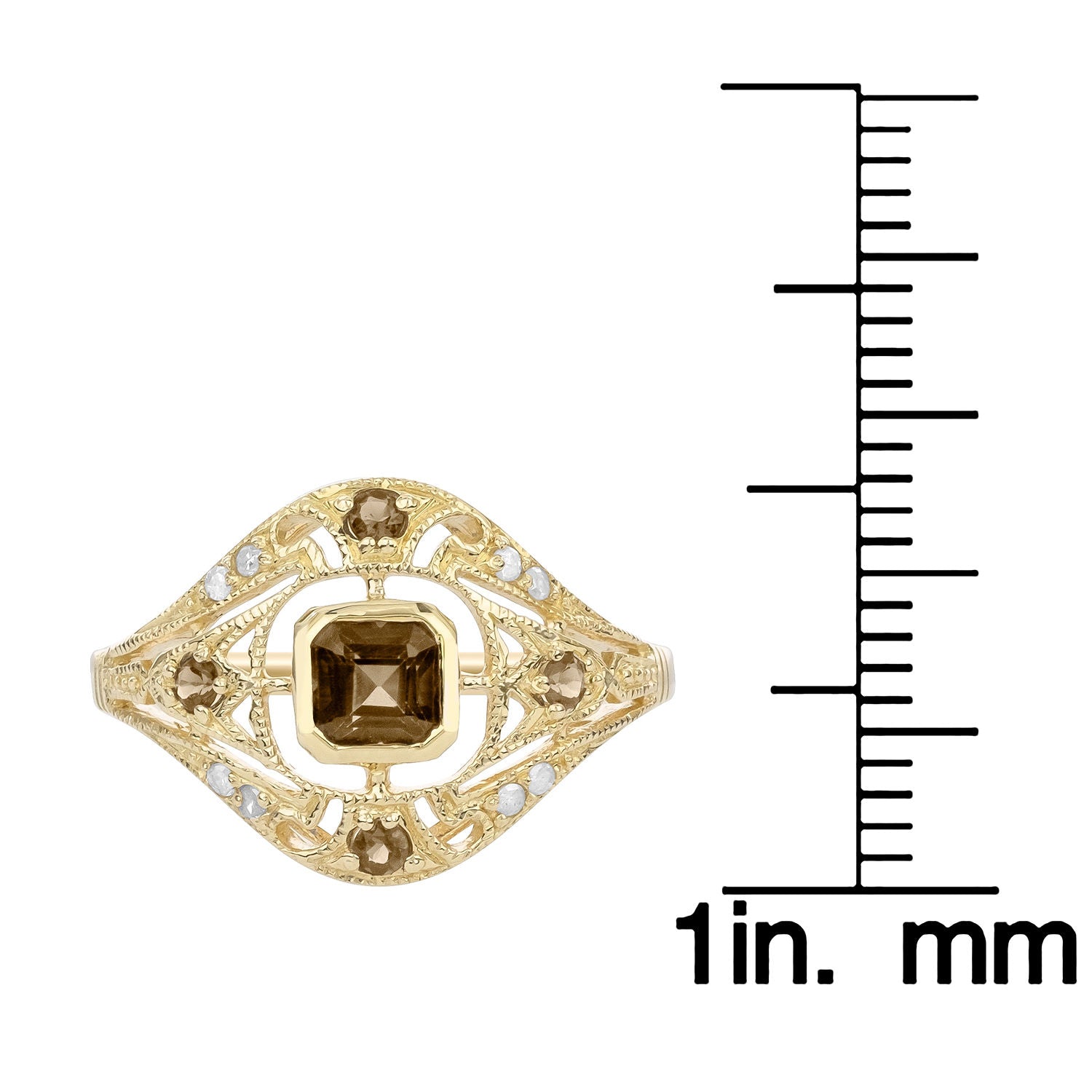 10k Yellow Gold Vintage Style Genuine Smoky Quartz and Diamond Ring