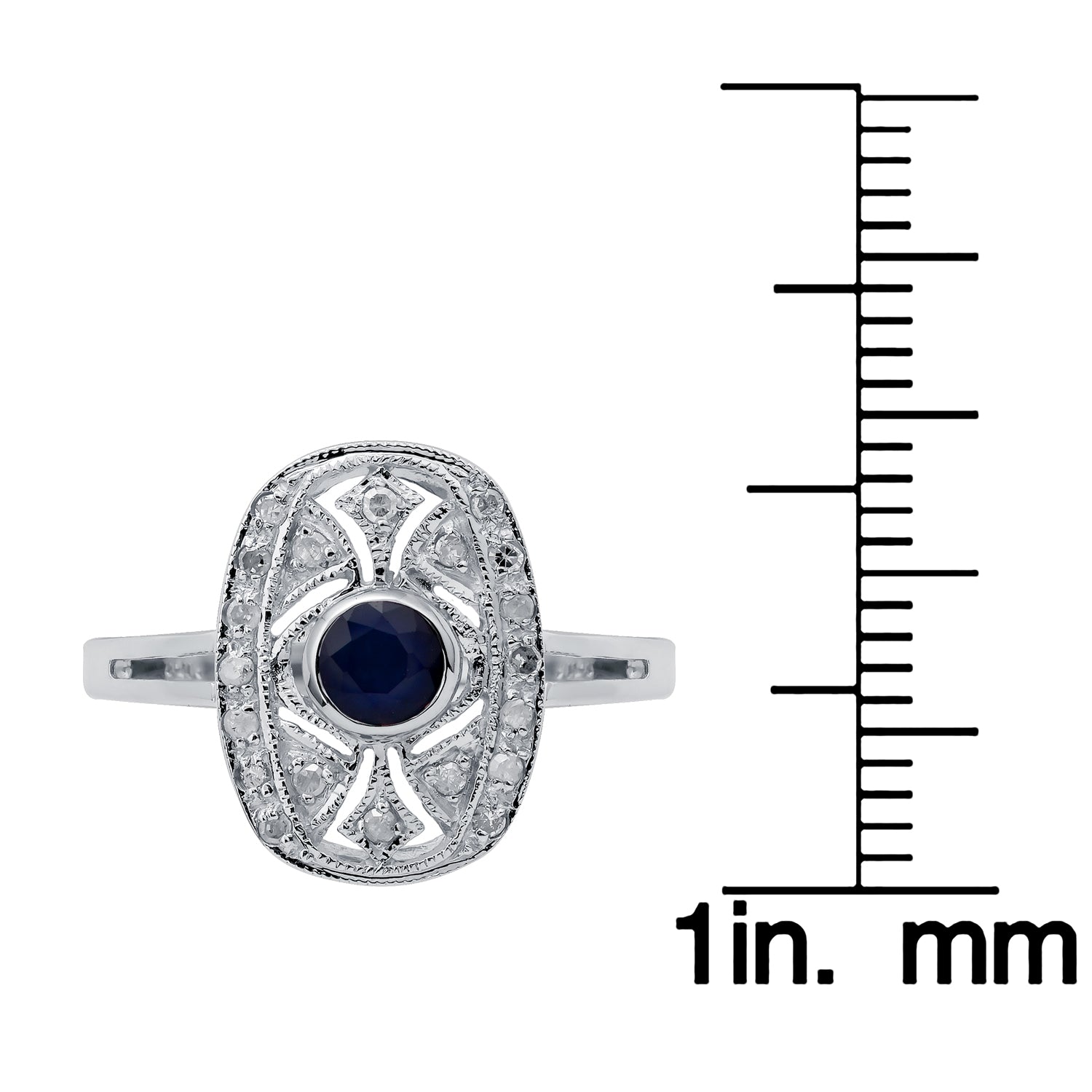 10k White Gold Vintage Style Genuine Round Sapphire and Diamond Ring