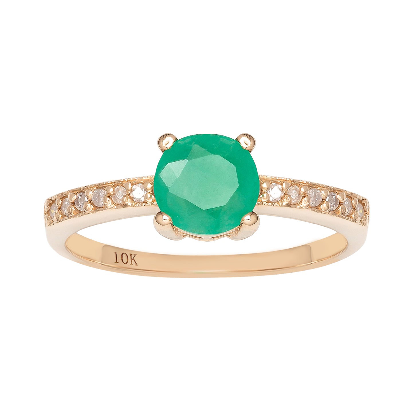 10k Yellow Gold Genuine Round Emerald and Diamond Ring